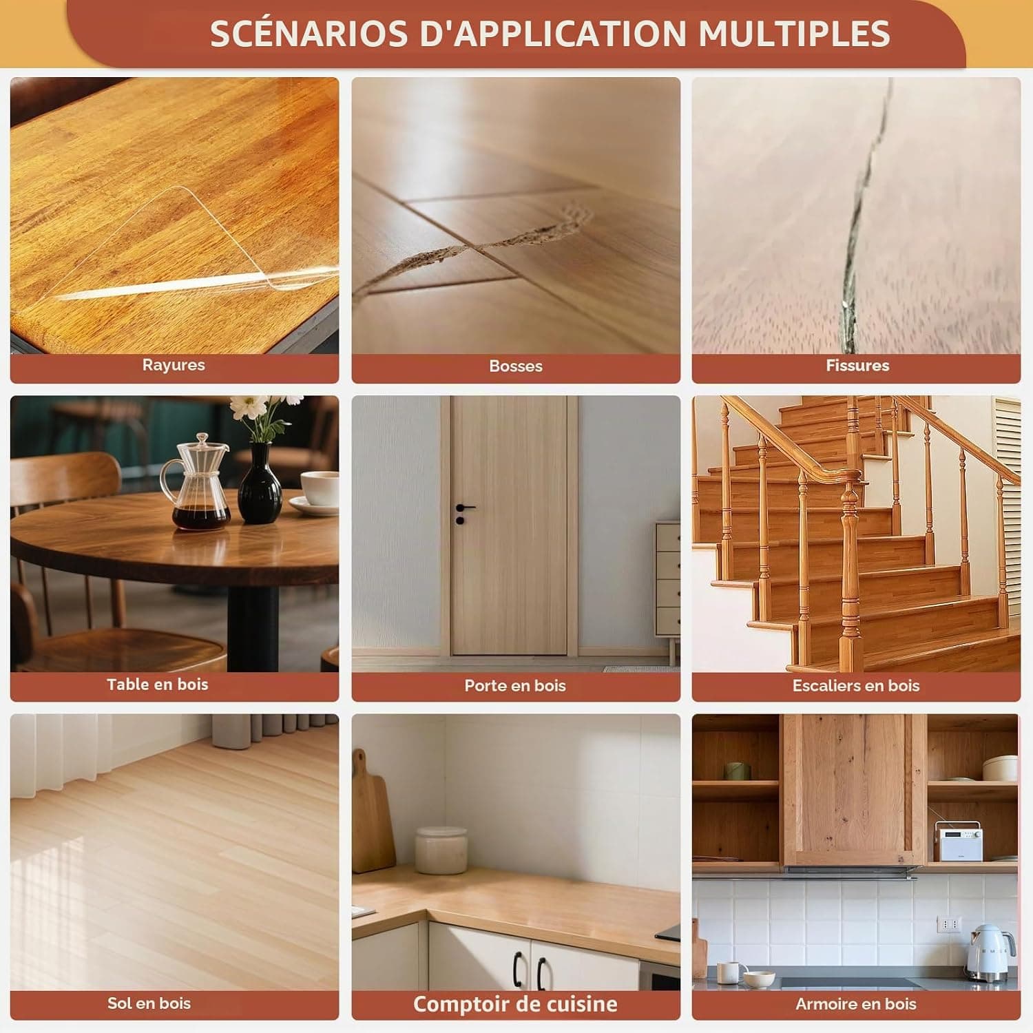 kit reparation parquet 8 Couleurs Brun, Pate a Bois, Pate a Bois Rebouchage