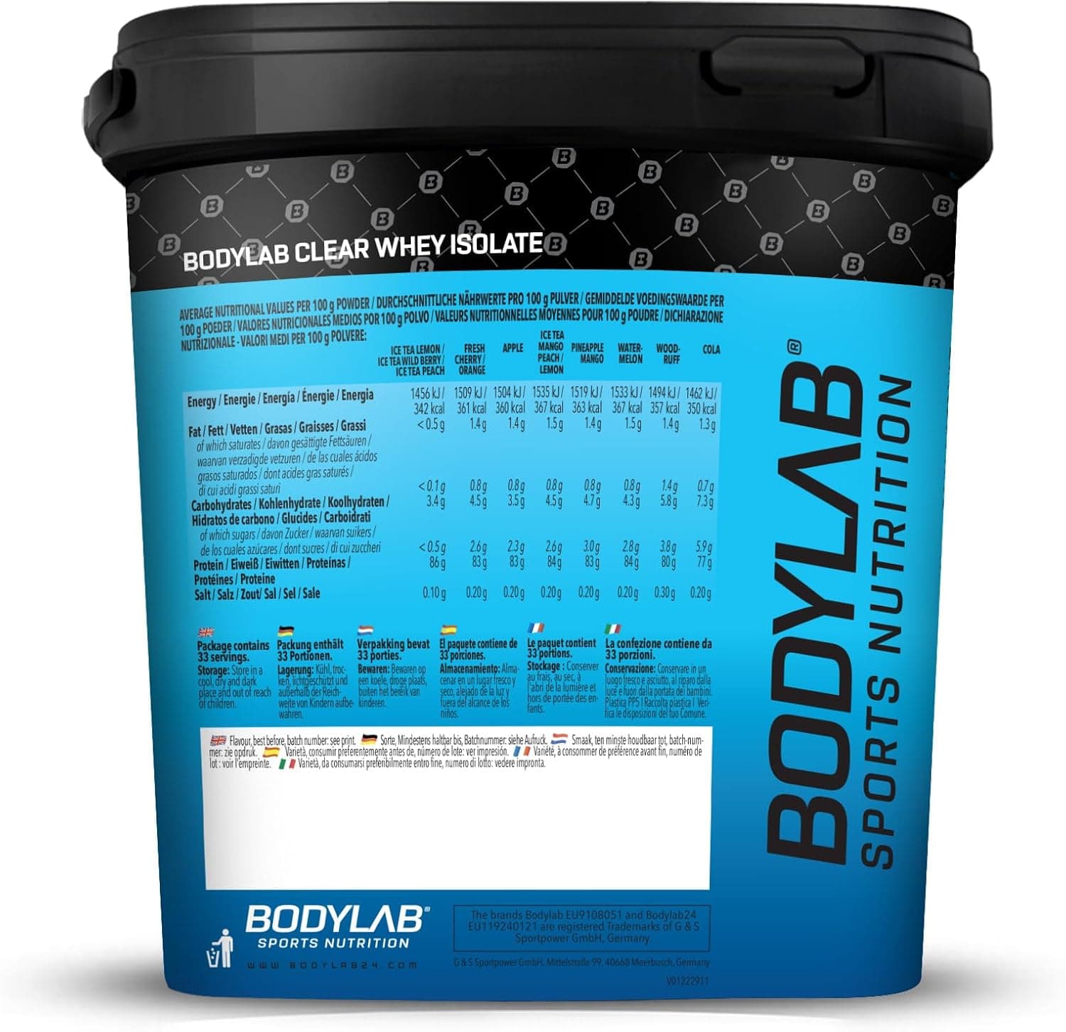 Bodylab24 Clear Whey Isolate Mojito 1200 g, shake protéiné composé jusqu'à 96 % d'isolat de protéines de lactosérum de qualité supérieure, boisson fruitée rafraîchissante, la poudre de protéines de