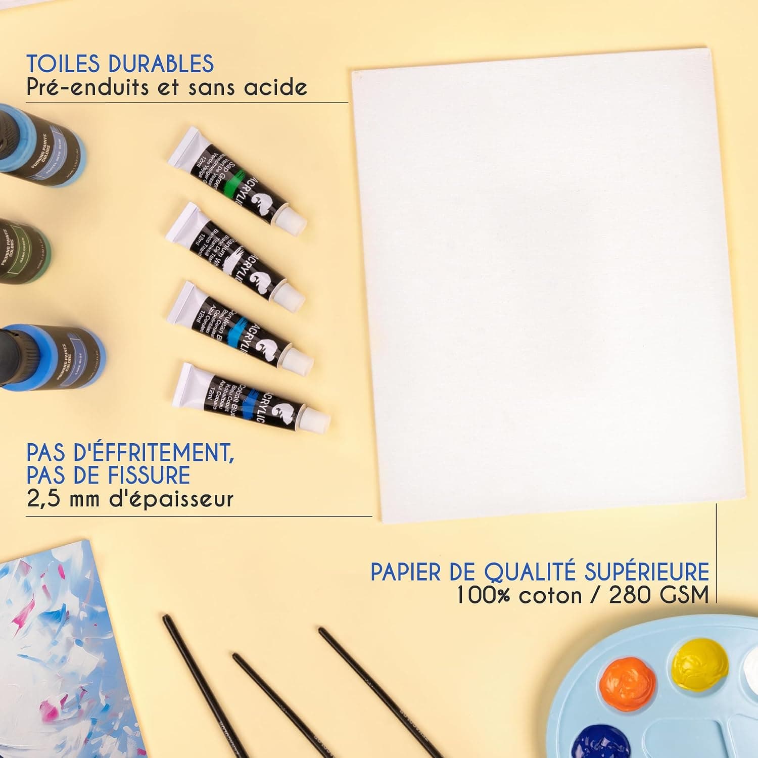 Zenacolor - Toile Peinture 13x18 cm - Set de 10 Toiles à Peindre | Canvas · Toile a Peindre 100% Coton sans Acide · Pour peinture acrylique sur toile, huile, gouache