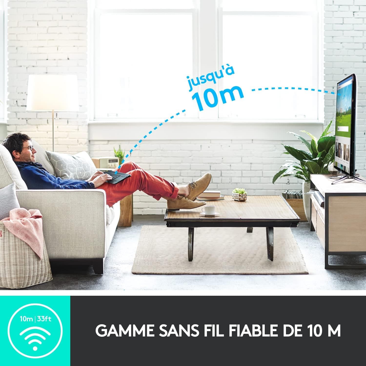 Logitech K400 Plus Clavier sans Fil Touch TV avec Contrôle Média | Facili Controlli Multimediali e Touchpad Integrato, Layout Francese AZERTY - Nero