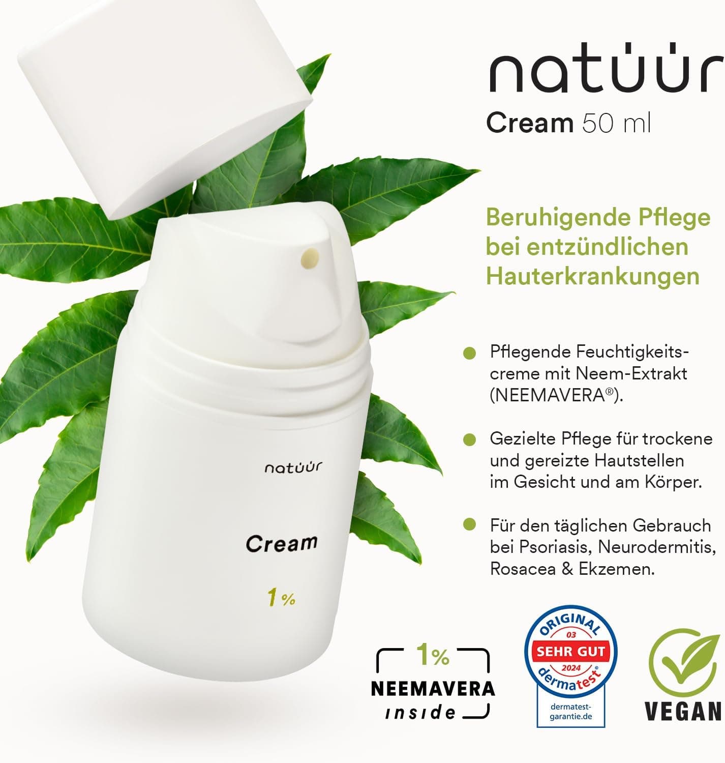 Crème 50 ml | Crème pour le corps pour peaux irritées et sensibles | Crème hydratante naturelle avec Neemavera | Soin parfait pour le quotidien sans parfum | Moisturizer végétalien