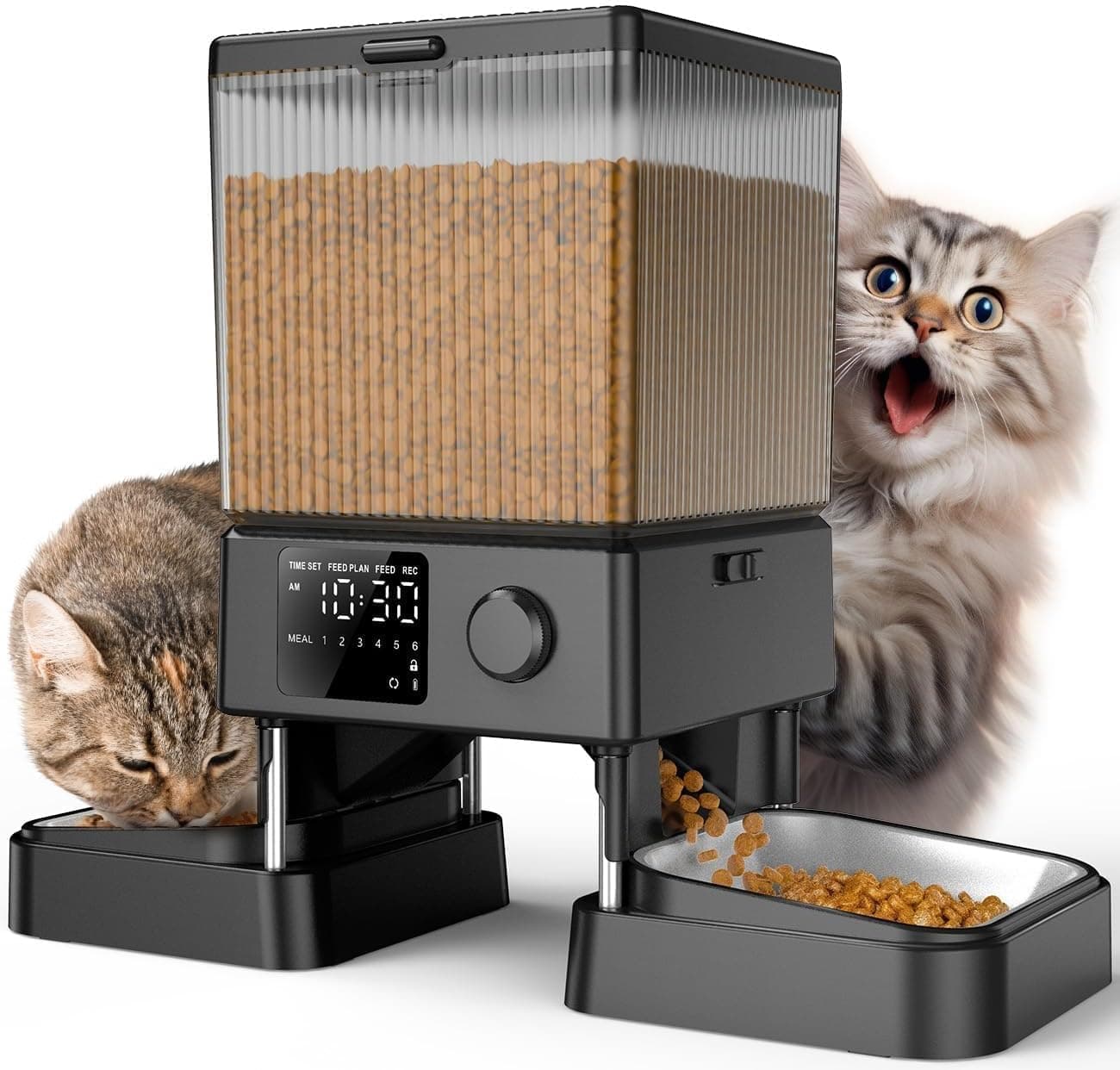 oneisall 5L Distributeur Croquettes Chat Automatique Double, 2 Bols INOX | Distributeur de Nourriture Programmable pour Chat/Chien, Enregistrement Vocal, Mangeoire Automatique à un Bouton Usage Facile