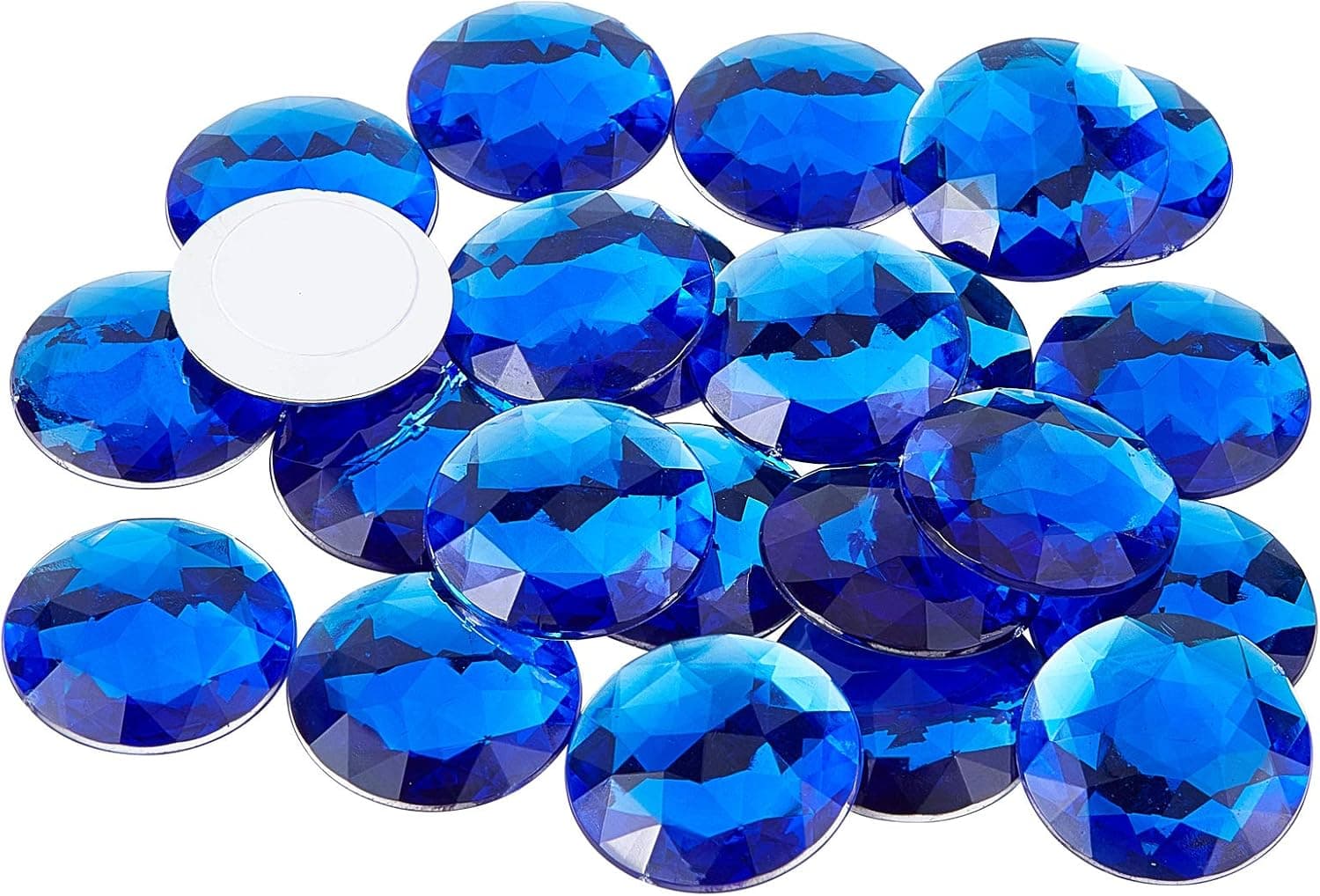 FINGERINSPIRE 50Pcs 30mm Dos Plat Rond Acrylique Strass En Plastique Auto-Adhésif Cercle Gemmes Coller Sur Des Bijoux (Bleu) pour la Fabrication de Costumes Cosplay