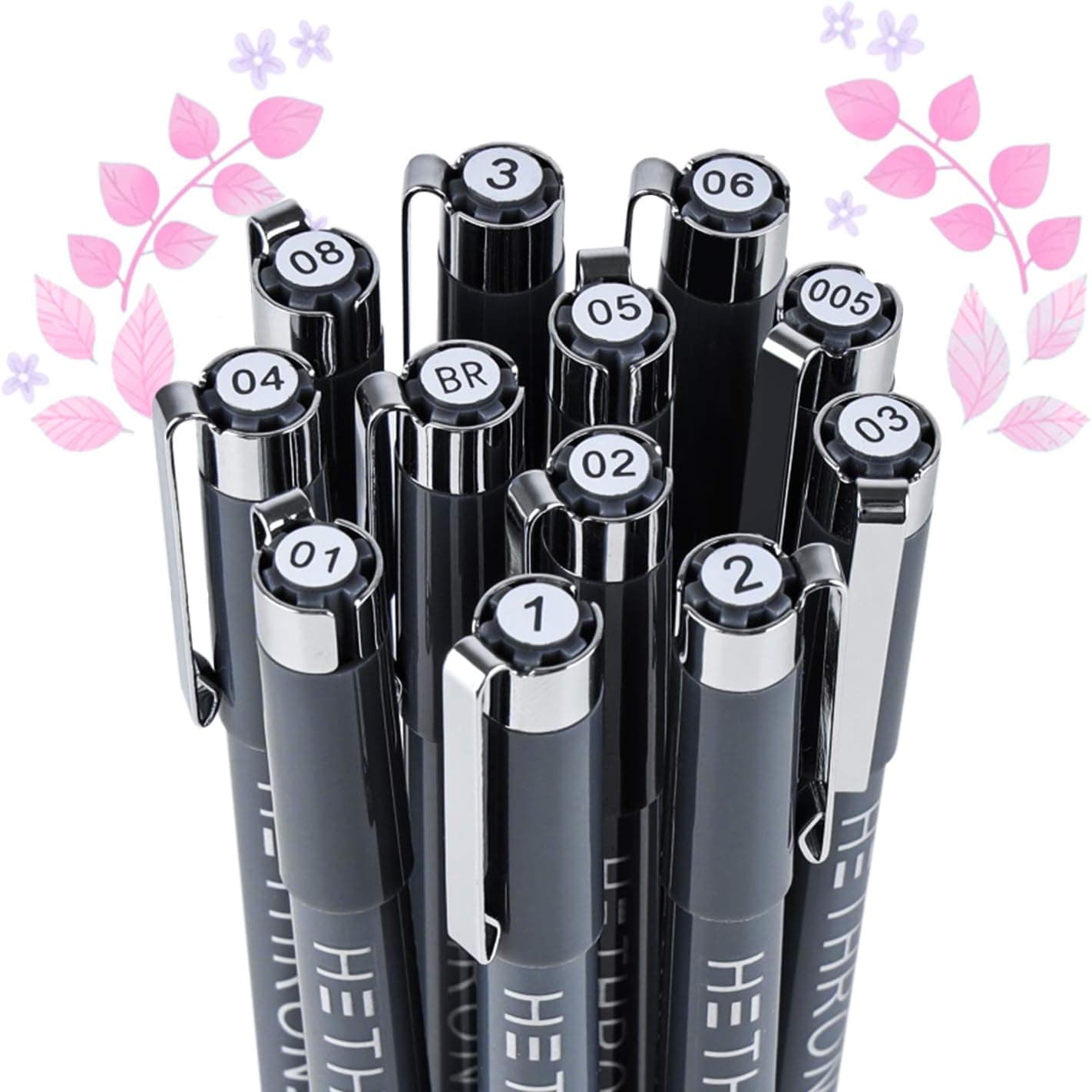 Hethrone Stylos de calligraphie, stylos de lettrage à la main et ensemble de calligraphie noire pour les débutants, écriture, signature, conception d'illustration et dessin (taille 12)