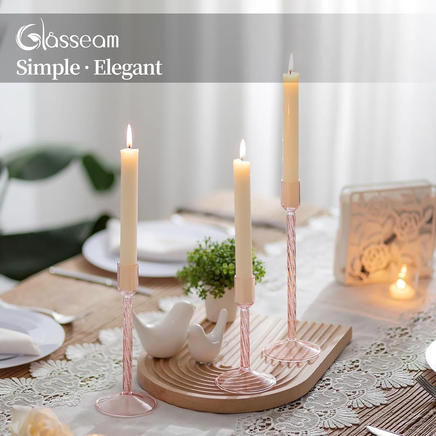 Glasseam Porte-Bougies en Verre Rose : Bougeoirs Modernes pour Le Salon et La DéCoration D'IntéRieur : Lot De 3 Bougeoirs DéCoratifs