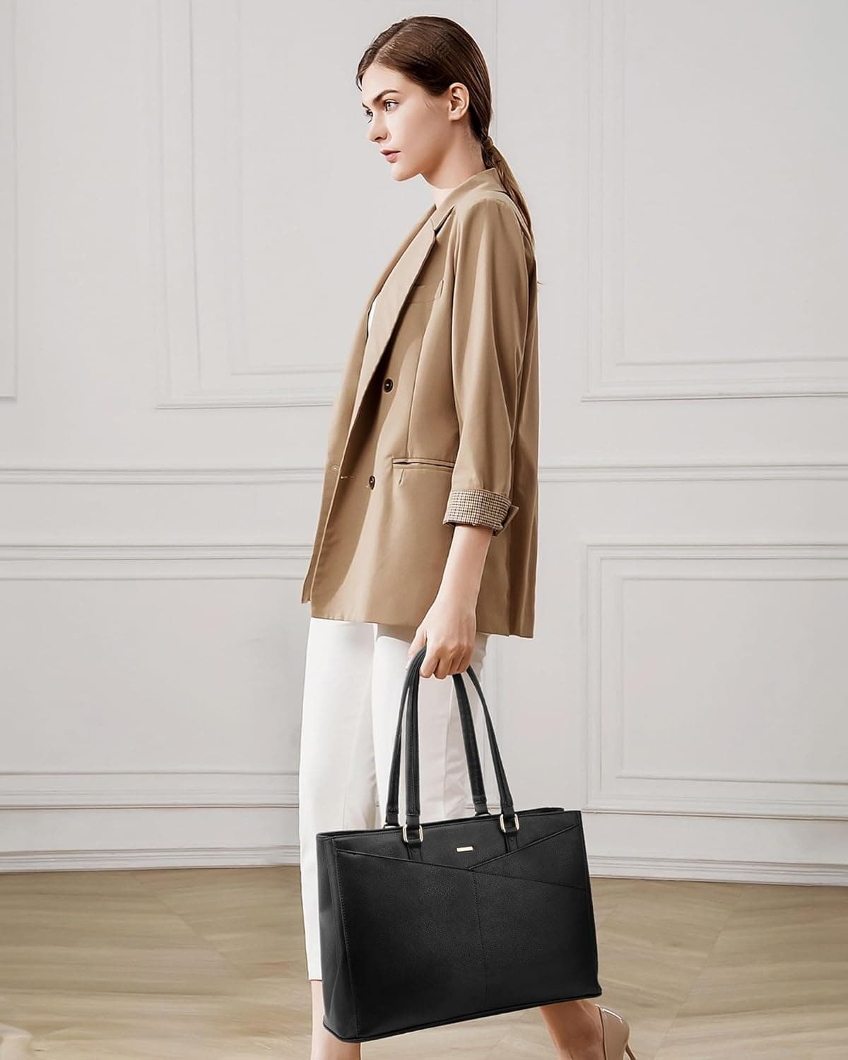 LOVEVOOK Sac Cabas Femme Sac a Main, Sac Ordinateur Portable 15,6 Pouces | Grande Capacité Imperméable Sac De Cours Sacoche Ordinateur, Sac à Main Pour Voyage Affaires Travail, Noir