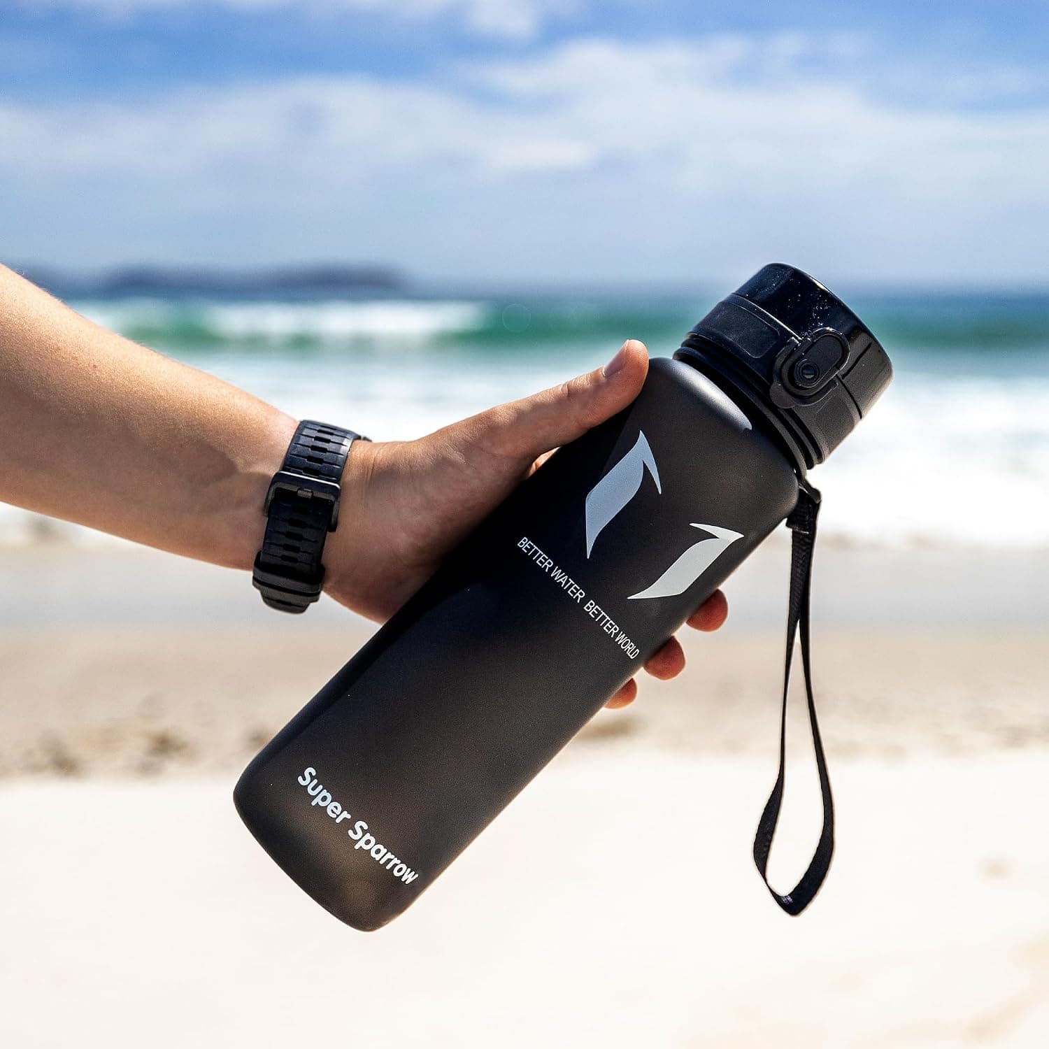 Sparrow Gourde Sport 500ml/750ml/1L - sans BPA - Tritan Plastique Bouteille | Étanche, Gourdes eau, Légère, Lave-vaisselle, Flip Top 1-Clic, Ergonomique, École, Sport, Fitness, Gym, Running, Randonnée