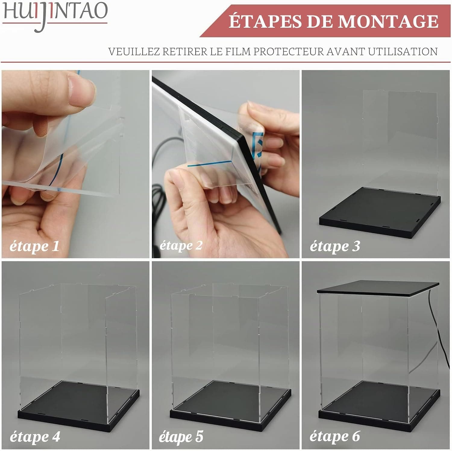 Vitrine pour Collection, Boite Acrylique Transparent, Vitrine Voiture Miniature, Vitrine Exposition Vitrine Acrylique pour Figurine, Miniature, avec éclairage LED (20x20x25 cm)