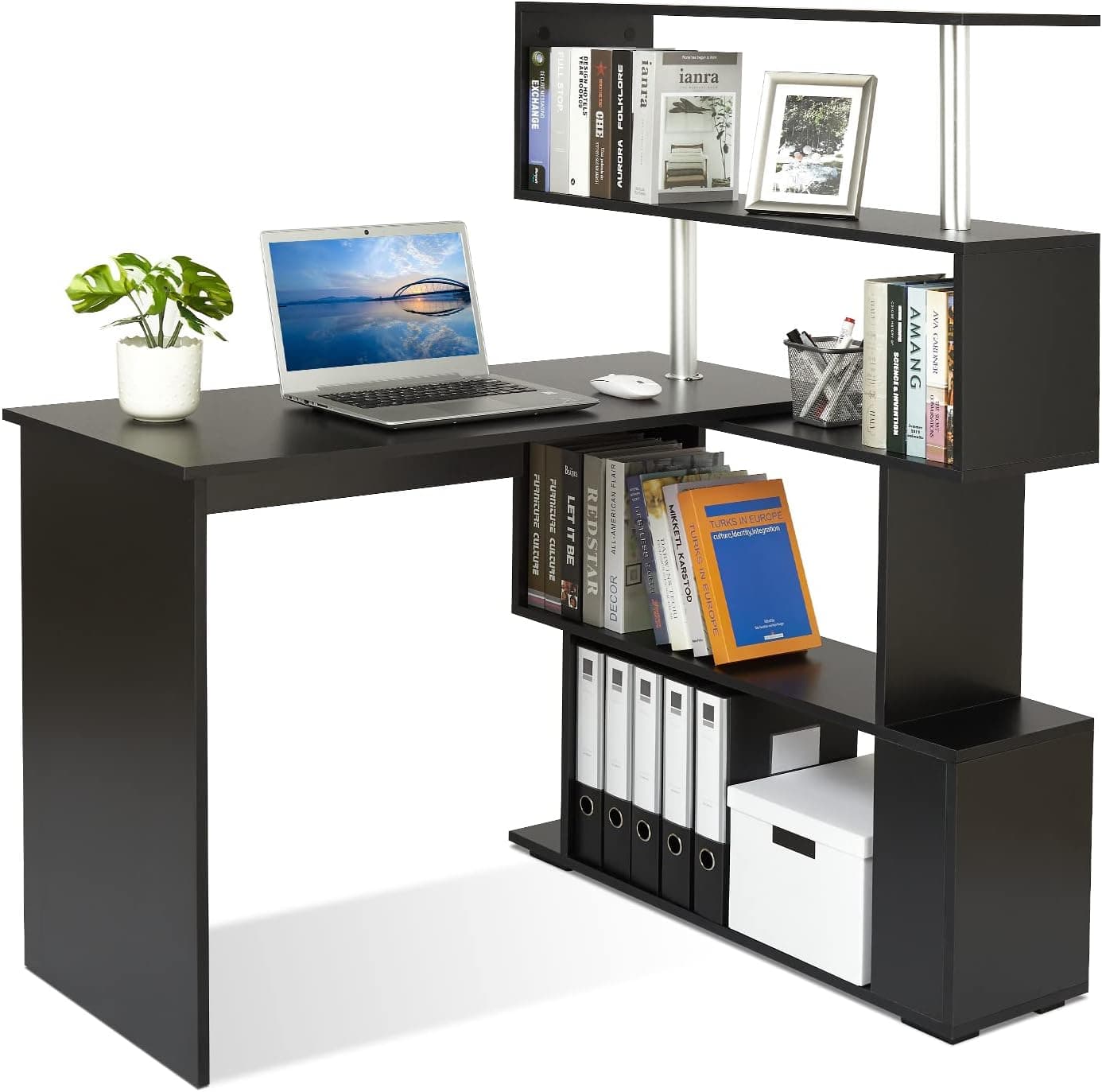 Mondeer Bureau d'angle, Bureau avec Rangement, 157 x 45cm,Noir