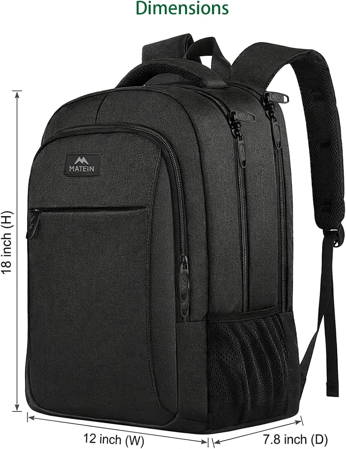 MATEIN Sac à Dos Ordinateur Portable 15.6 Pouces, Sac à Dos PC Portable | Fonctionnel Imperméable Antivol Sac a Dos Travail pour Collège, Affaire, Scolaire, Cadeau