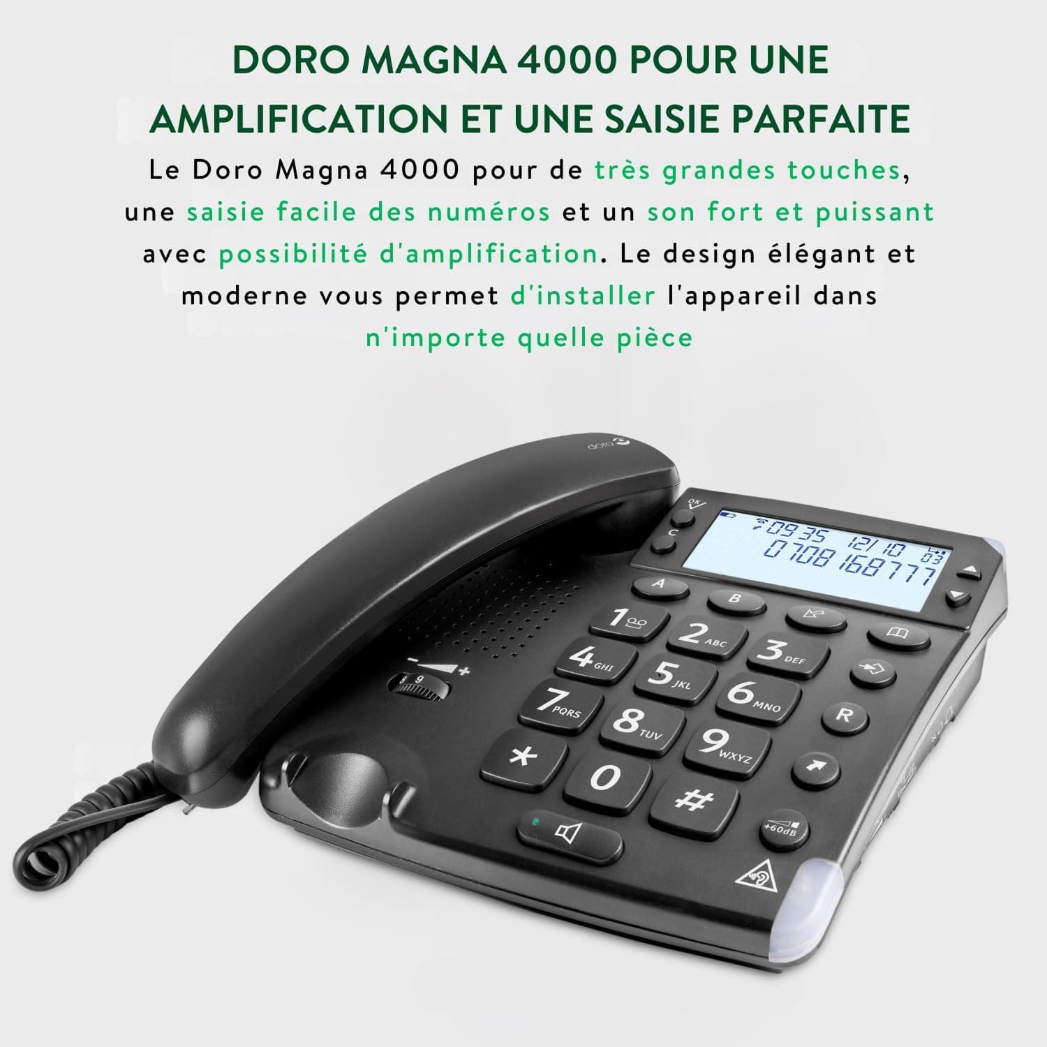 Doro Magna 4000 Téléphone Fixe Amplifié +60dB sur Le combiné