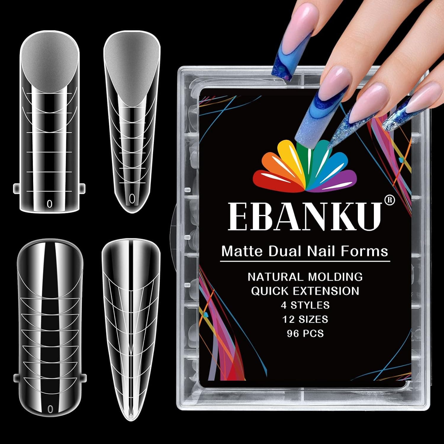 EBANKU 96PCS Poppit Ongle Kit, Réutilisable Mat Stiletto Amande Carré