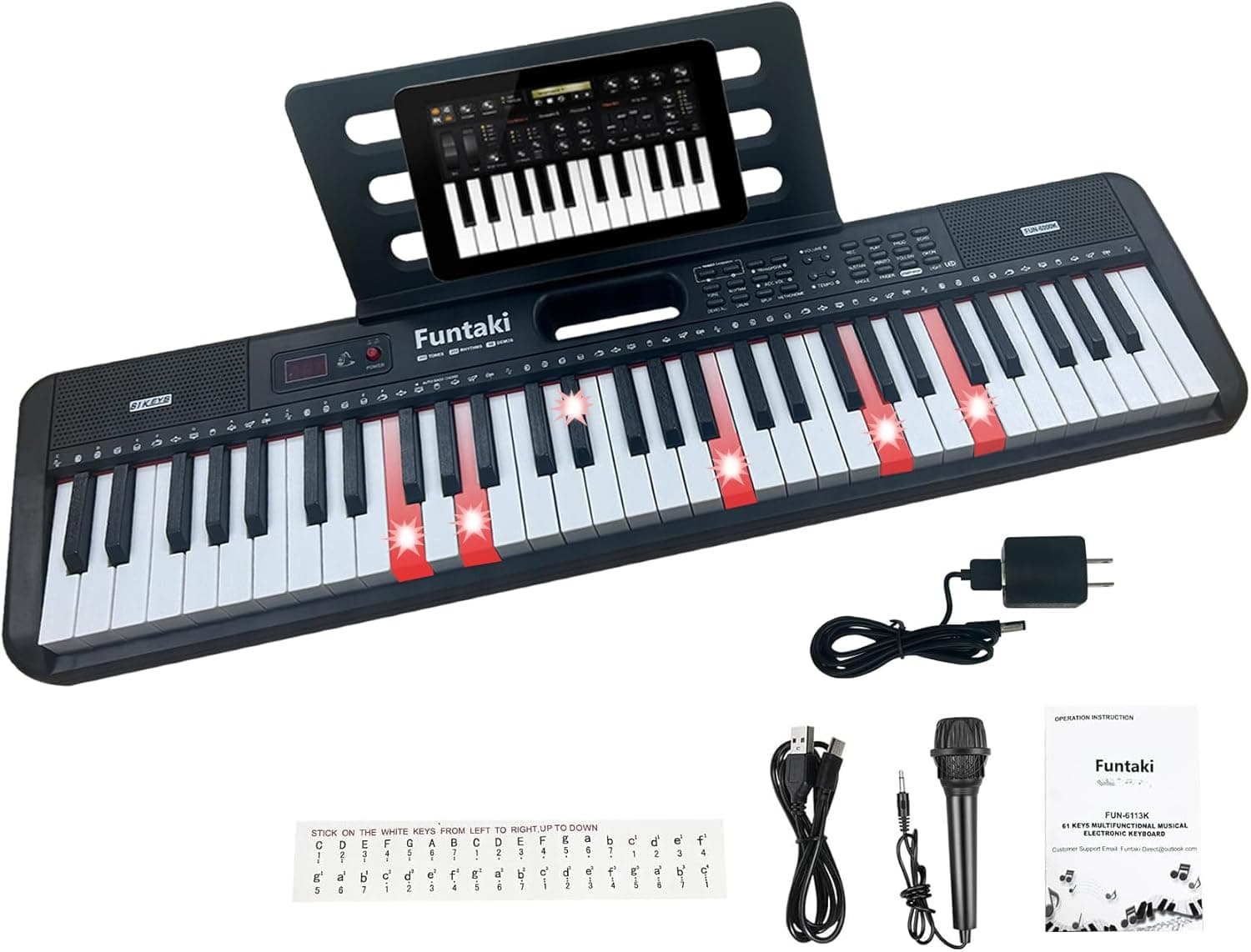 Piano à clavier électronique à 61 touches pour adultes et enfants avec touches lumineuses, connectivité MIDI et modes d'apprentissage – Piano parfait pour débutant (minuit)