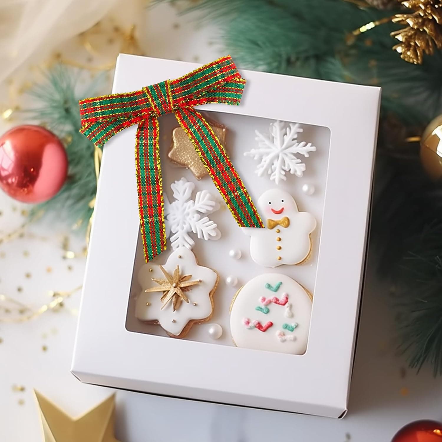 jijAcraft Ruban de Noël 10 mm de large, ruban décoratif de Noël rouge et vert, ruban à carreaux avec bord doré, ruban cadeau de 22 m pour bricolage, emballage cadeau et décoration de Noël
