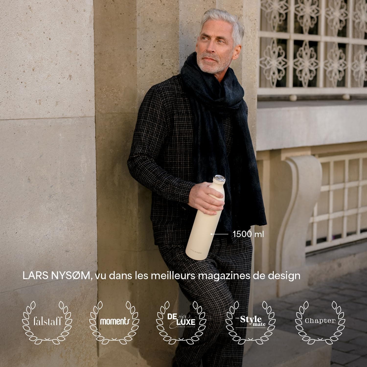 LARS NYSØM Gourde INOX 350ml | 0.35L Bouteille d’eau isolée | Gourde étanche pour Le Sport, la Bicyclette (Stainless Steel, 350ml)