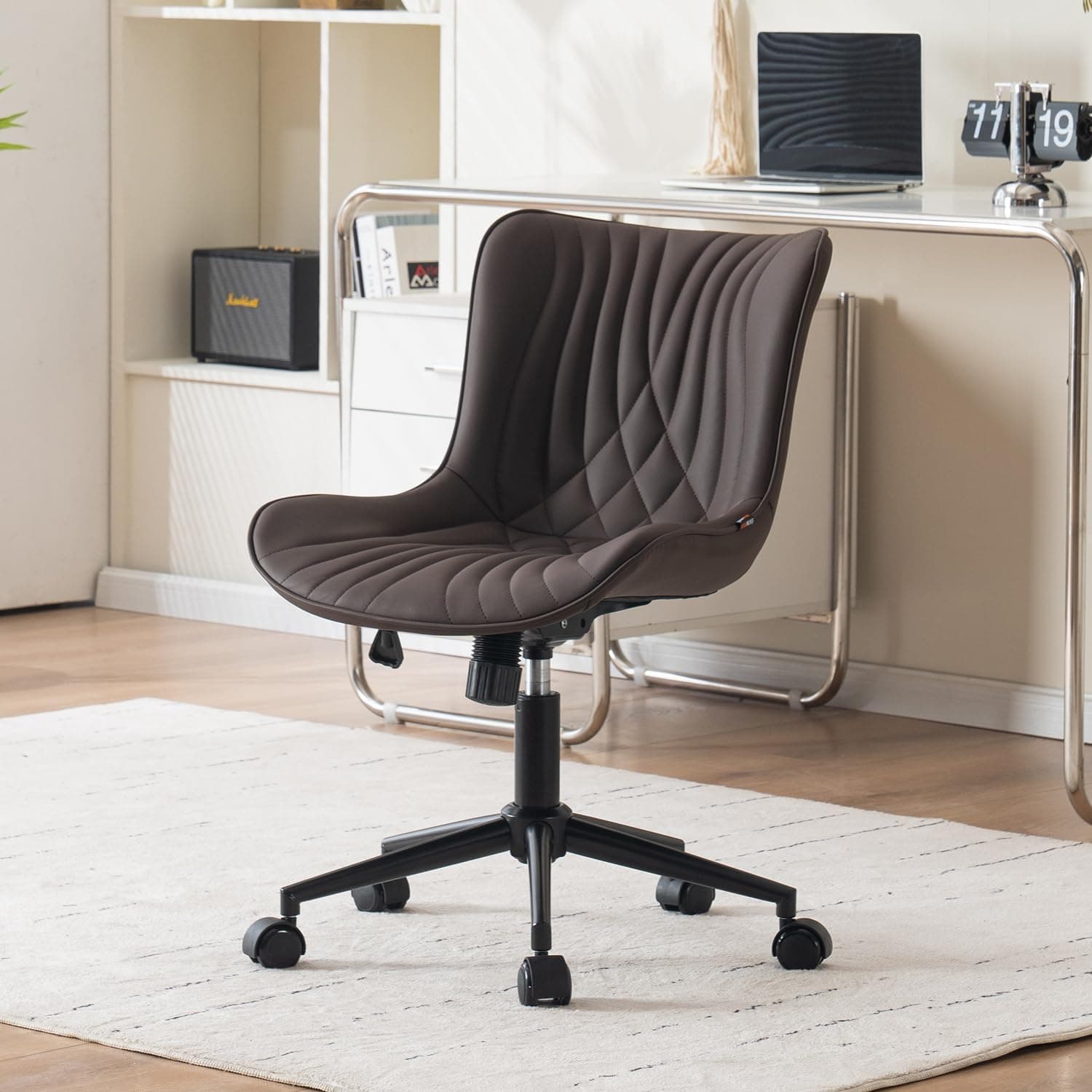 YOUTASTE Chaise de Bureau Ergonomique, Queue de Poisson, Siège Pivotant avec roulettes, Réglable en Hauteur, Cuir PU, Confortable et Modernee, pour Bureau ou Maison, Capacité 136kg, Marron