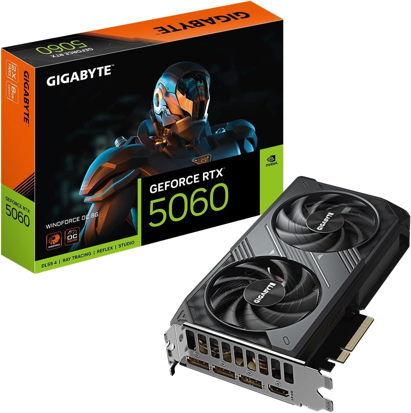 GIGABYTE Carte Graphique GeForce RTX 5060 WINDFORCE OC 8G, système de Refroidissement, 8 Go 128 Bits GDDR7, PCIe 5.0, fabriquée par NVIDIA, DisplayPort et HDMI - Interface de Sortie vidéo