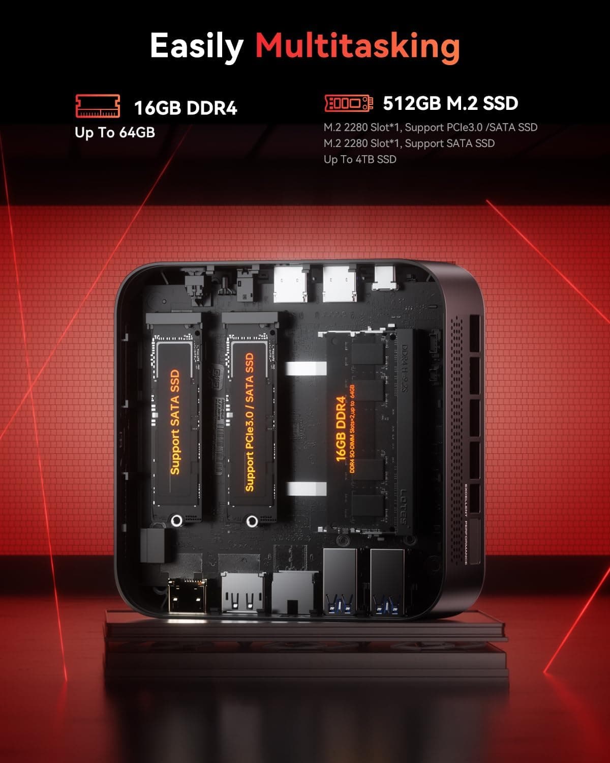 NiPoGi E3B Mini PC, ΑΜD Ryzen 5 7430U(Max 4.3 GHz), 16Go RAM & 512Go SSD