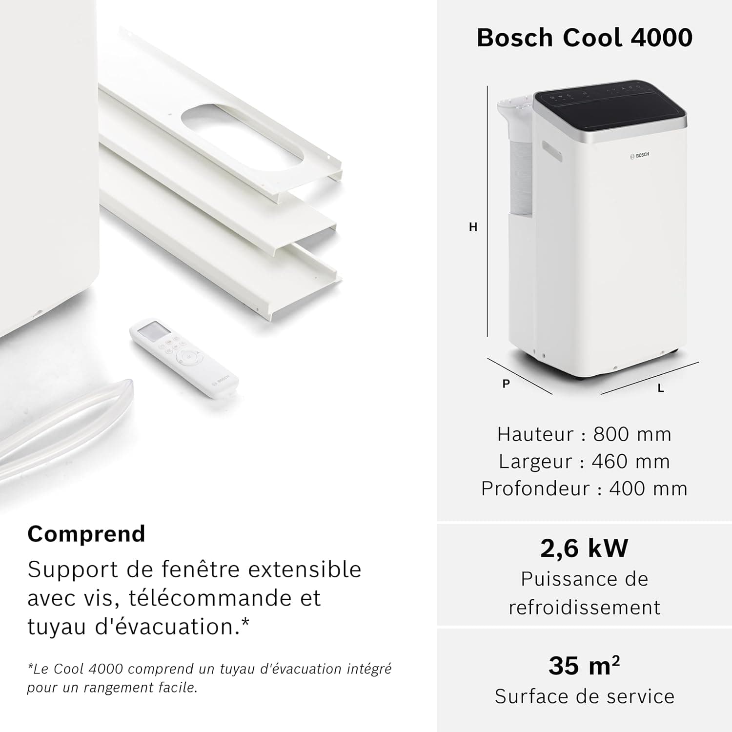 Bosch Cool 4000 Climatiseur mobile, Pour pièces jusqu'à 35 m2