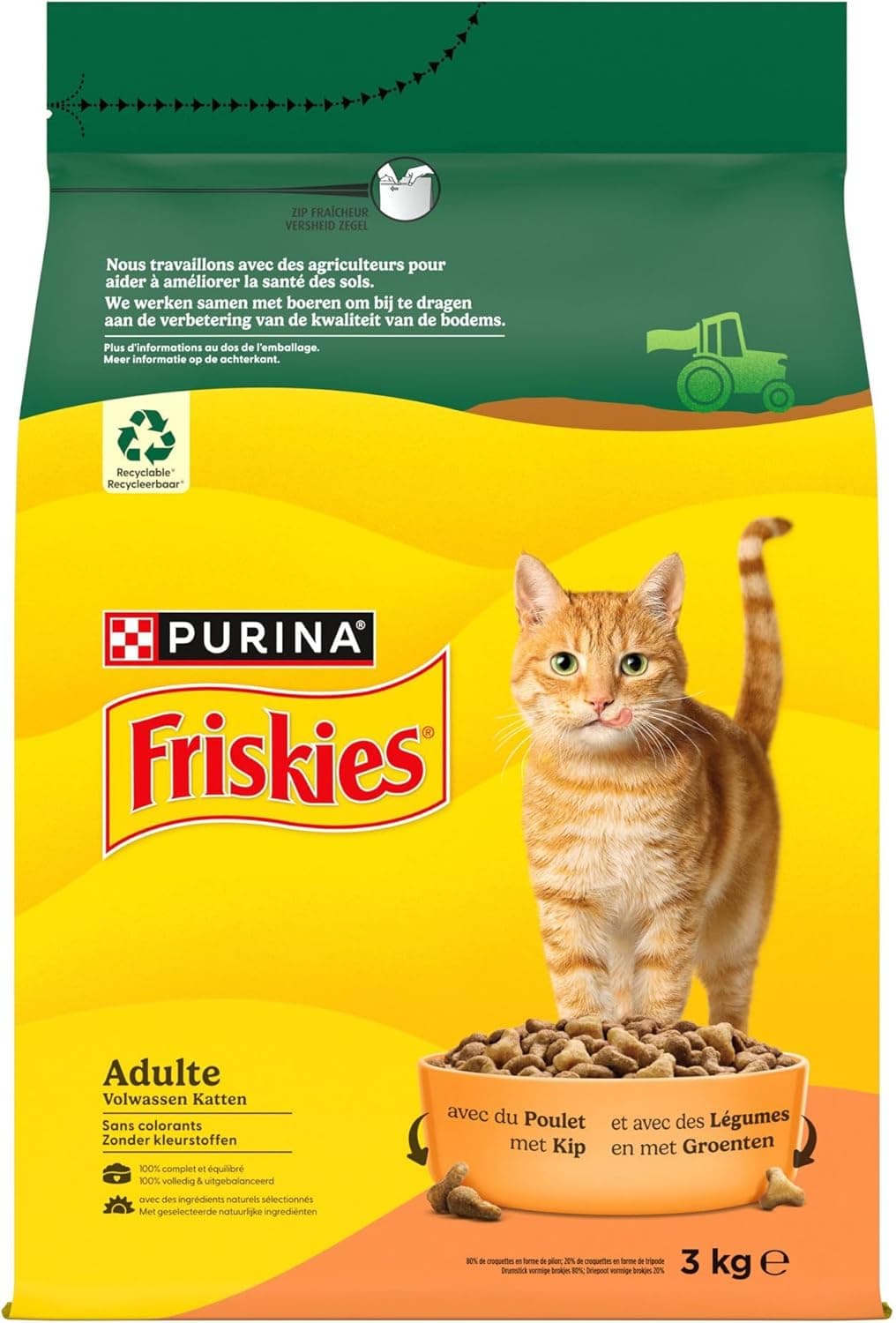 FRISKIES | Chat | Croquettes complètes pour Chats Adultes | Au Poulet et aux Légumes | Aliment Complet Riche en Vitamines et Minéraux | Sac | 3 KG | Croquettes Chat Adulte Saveur Poulet et Légumes - Favorise la santé digestive et un os solide - Santé Chat - Repas savoureux