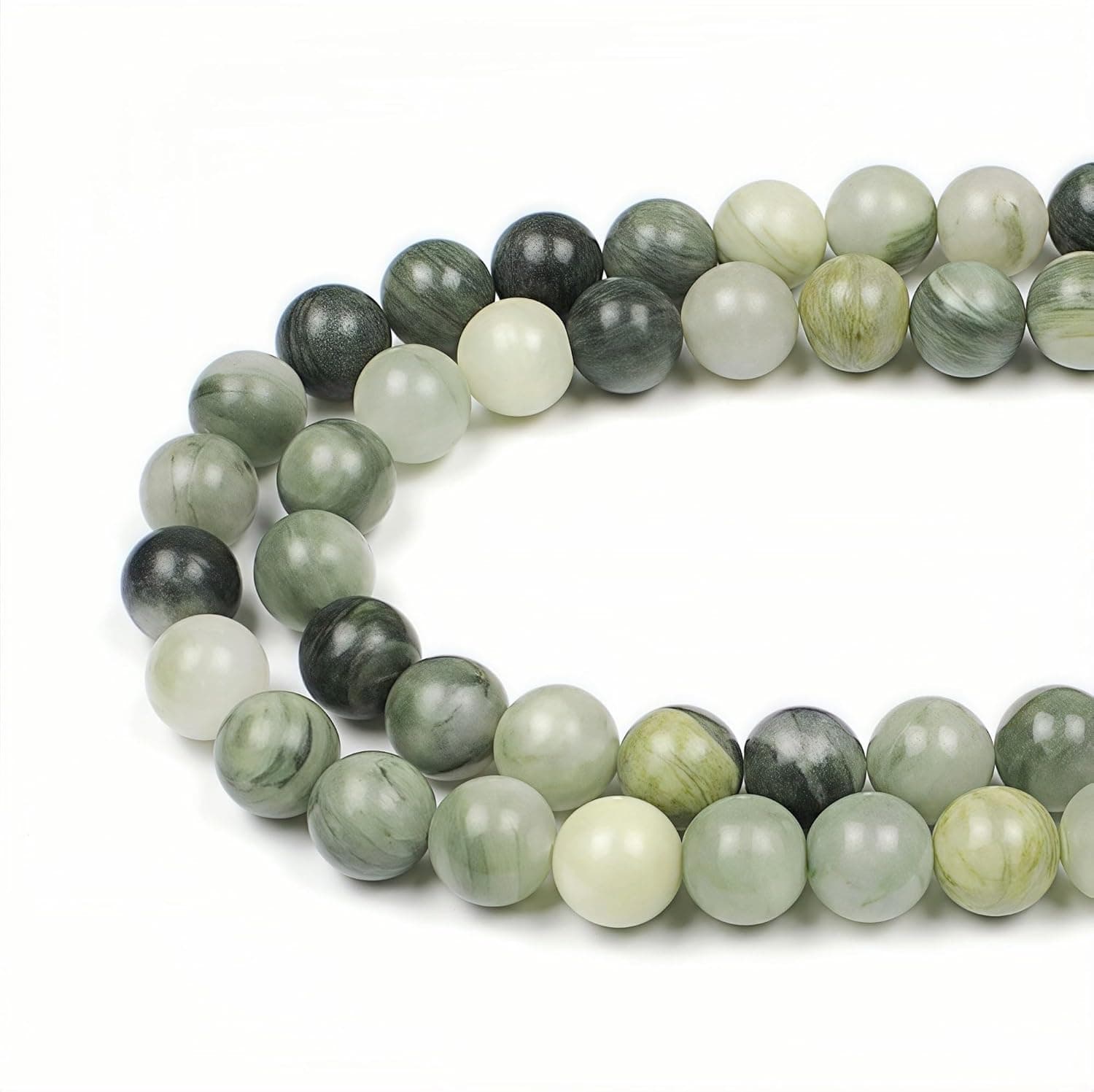 MJDCB 6mm 60 pièces Jade Vert Gazon Perle Pierre Naturelle Ronde en Vrac Perles Semi Precieuse pour Fabrication de Bijoux de Bracelets et de Colliers
