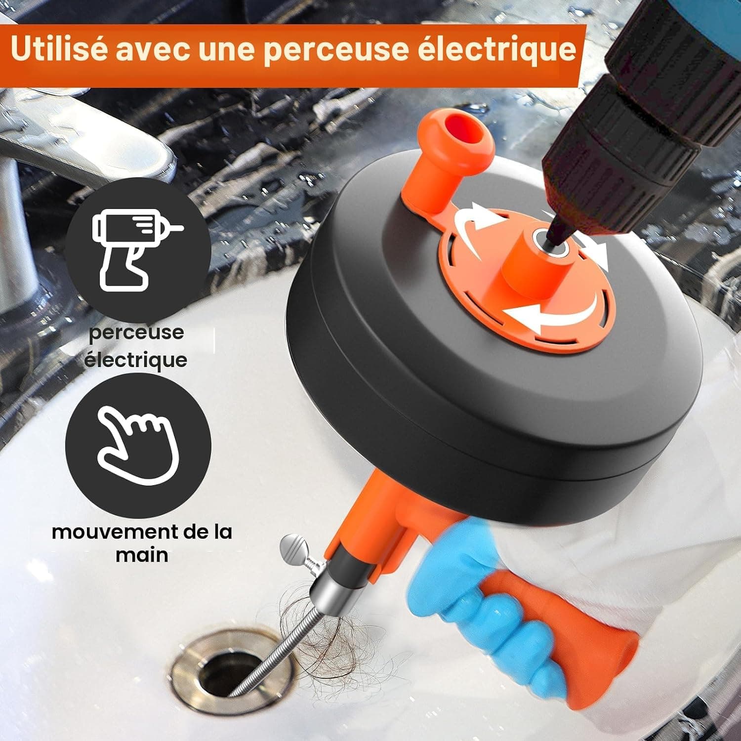 Furet déboucheur Stable - Spirale Nettoyage Tuyau 10 m, Tambour Métal & Embout de Percage