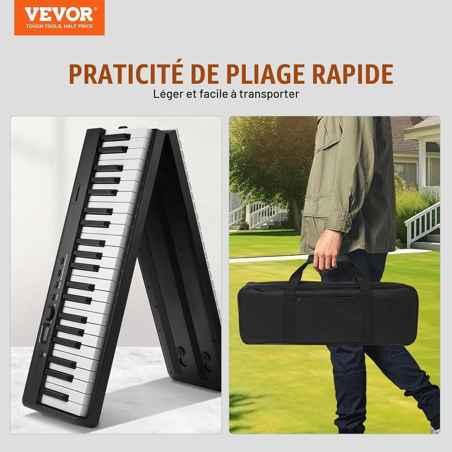 VEVOR Clavier Piano Pliable 88 Touches, Bluetooth et MIDI, Piano Électronique Numérique Portable avec Pédale de Sustain, Touches Lumineuses, Rechargeable pour Débutants, Adolescents, Adultes, Noir