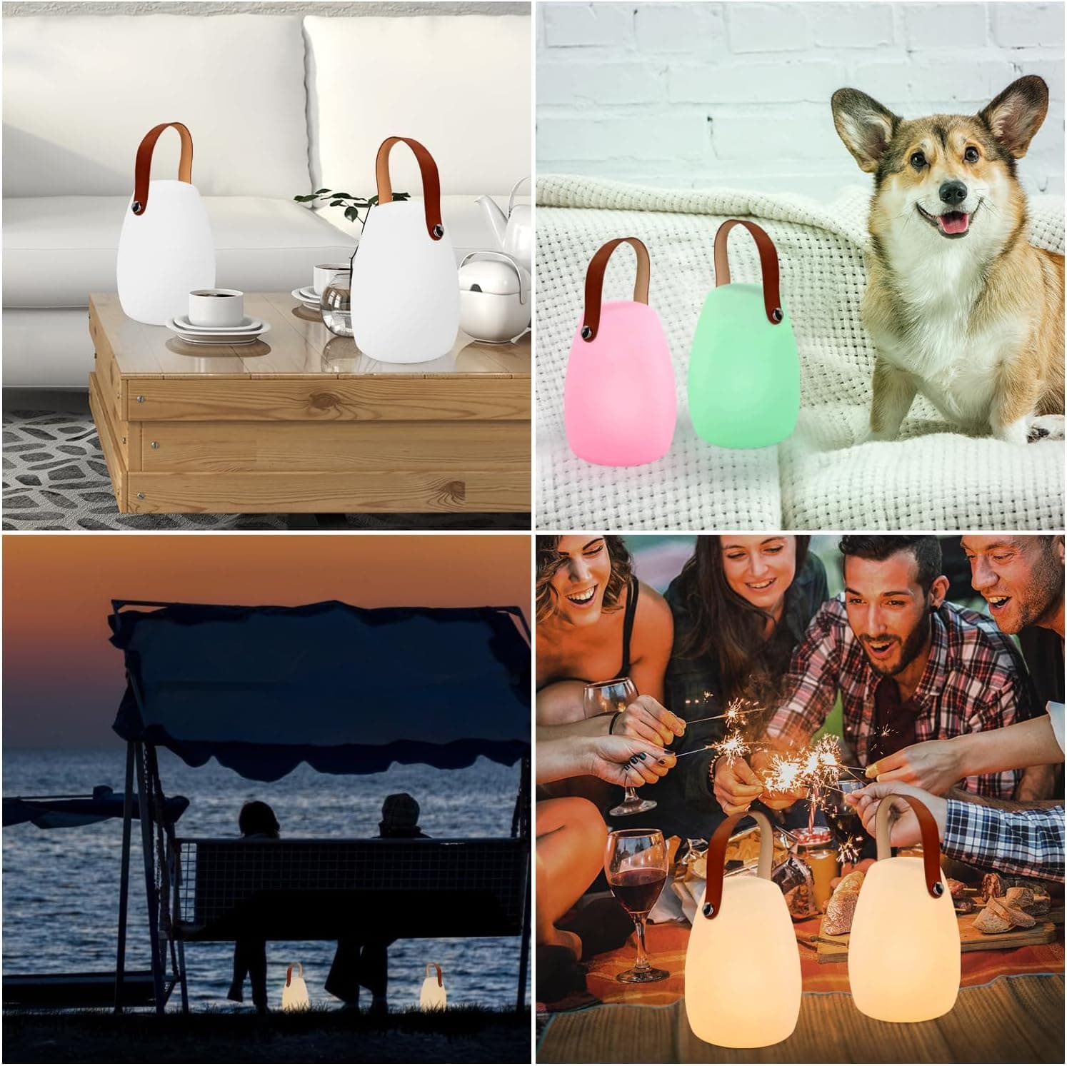 MALUX Lampe de table LED extérieur 2 pièces avec Télécommande Blanc chaud 8 couleurs Intensité variable Lampe de Table sans fil étanche IP44 pour votre maison et jardin (Cuir,petit)