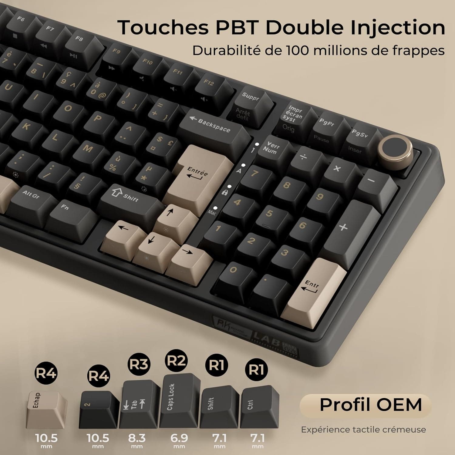 RK ROYAL KLUDGE R98 Pro Clavier Mécanique Filaire, Clavier Gamer 96% AZERTY, Rétroéclairage RGB, Touches PBT, Gasket Structure, Molette de Volume, Hot-Swap Switch Creamy Linéaire Pré-lubrifié