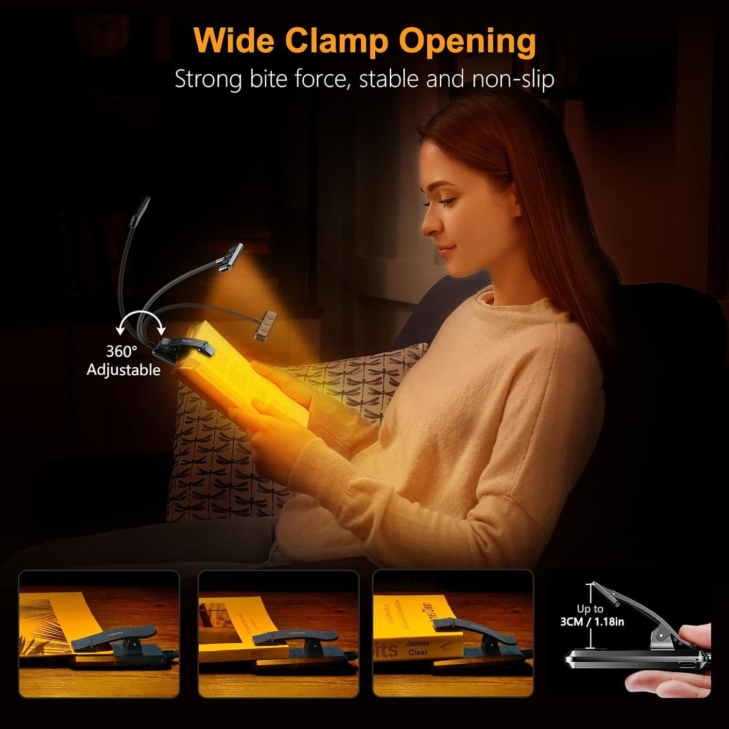 Gritin Lampe de Lecture 19LED Liseuse Clip Rechargeable Protection des Yeux