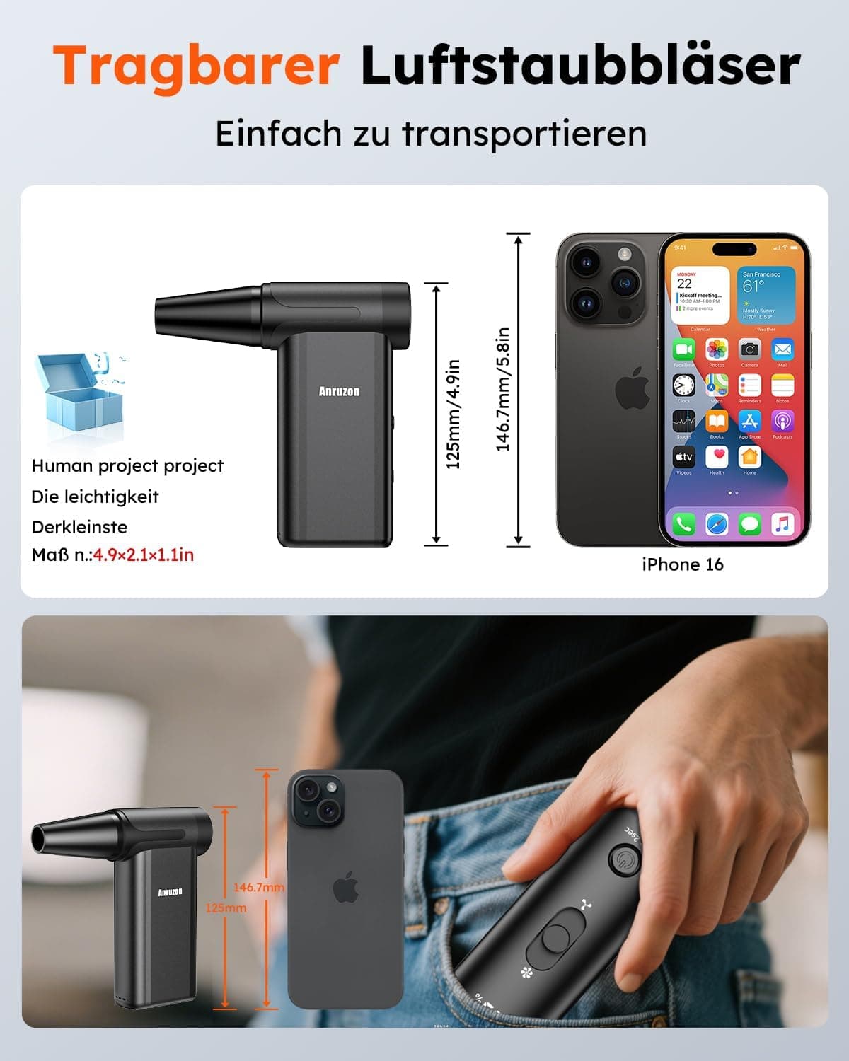 Souffleur d’Air Électrique 300000 RPM, Spray à Air Comprimé 8 Vitesses, Batterie 7600mAh, Nettoyeur Clavier, Électronique, Canapé, Intérieur Voiture