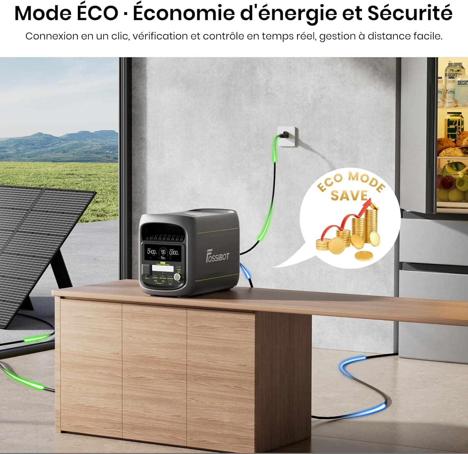 FOSSiBOT F1800 Station Électrique Portable avec Panneau Solaire 200W | 1024Wh, 1800W(Peak 2700W), Charge Rapide 1200W, Mode ECO, Protection BMS pour Camping-Car, Maison, Voyage