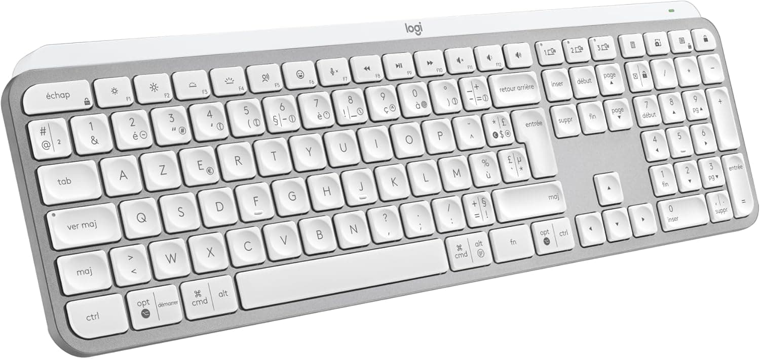 Logitech MX Keys S Clavier sans Fil Rechargeable USB C (Pale Grey) | Clavier Silencieux, Rétroéclairé, Touches Ergonomiques, Programmables, Bluetooth, Windows PC, Linux, Chrome, Mac, AZERTY