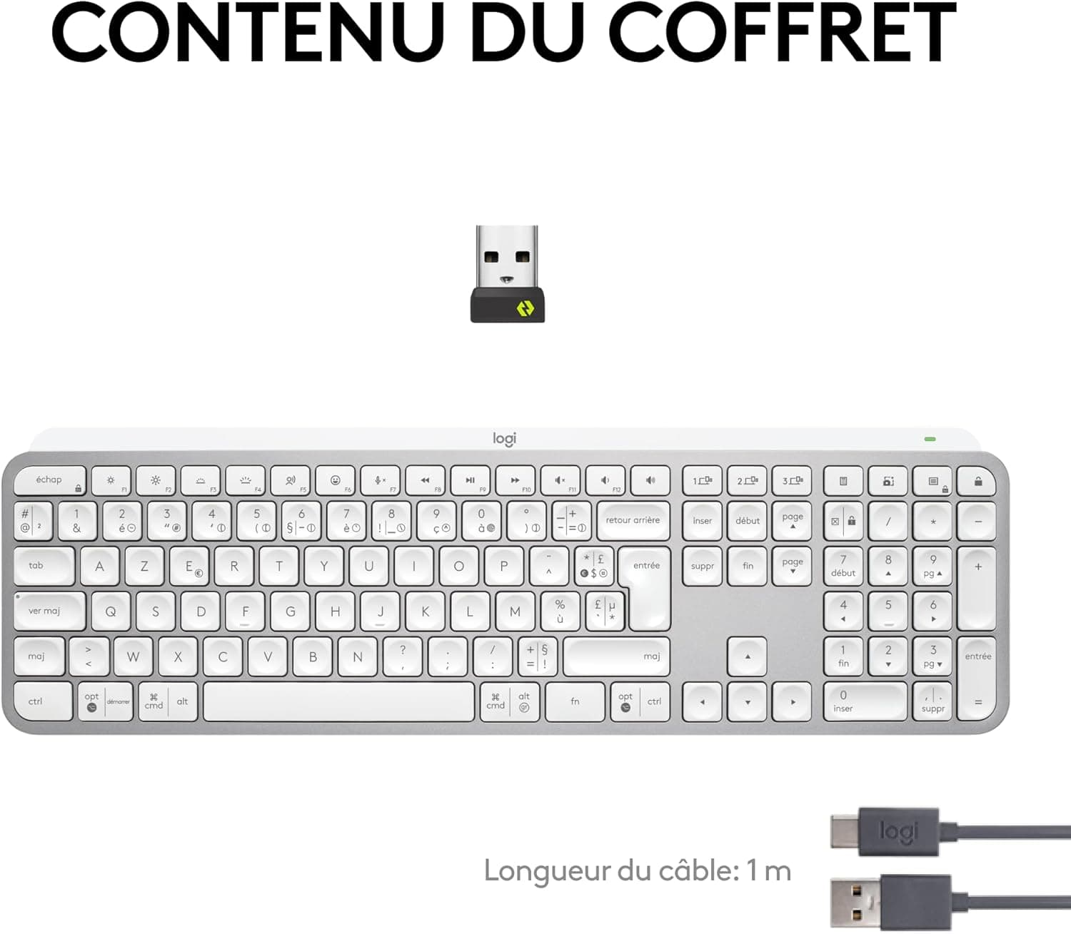 Logitech MX Keys S Clavier sans Fil Rechargeable USB C (Pale Grey) | Clavier Silencieux, Rétroéclairé, Touches Ergonomiques, Programmables, Bluetooth, Windows PC, Linux, Chrome, Mac, AZERTY