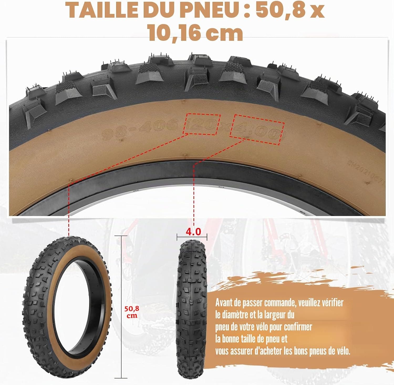 Pneu de Vélo Large 20x4.0 (98-406) pour Fat Bike et Vélo Électrique