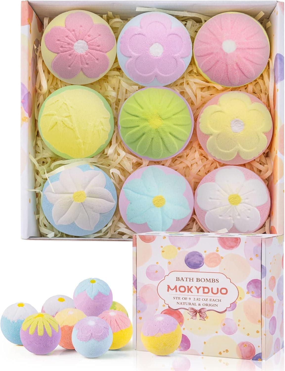 Coffret cadeau de 9 bombes de bain, cadeau d'anniversaire, sels de bain gazéifiés, huiles essentielles, bombe de bain, hydratant pour la peau (bombe de bain en forme de fleur)