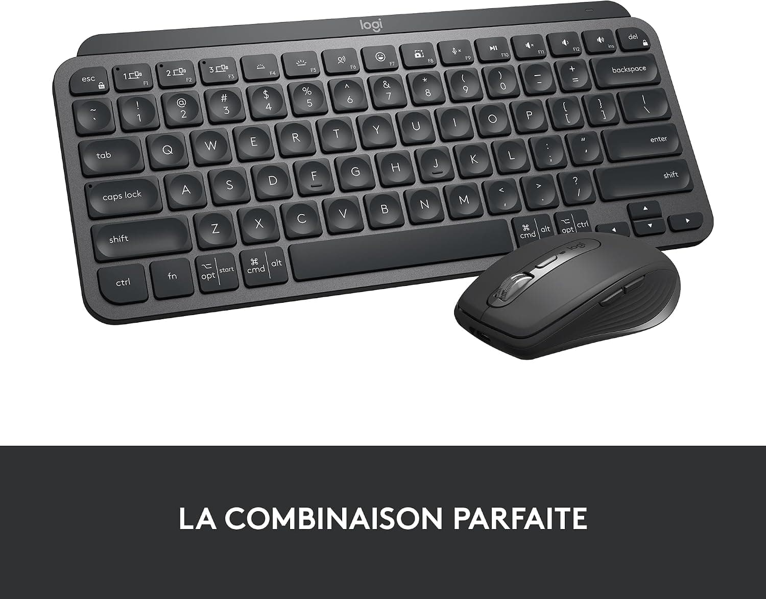 Logitech MX Keys Mini Minimaliste Clavier sans Fil Illuminé | Compact, Bluetooth, Rétroéclairé, USB-C, macOS, iOS, Windows, Linux, Android, Construction métal - Gris foncé
