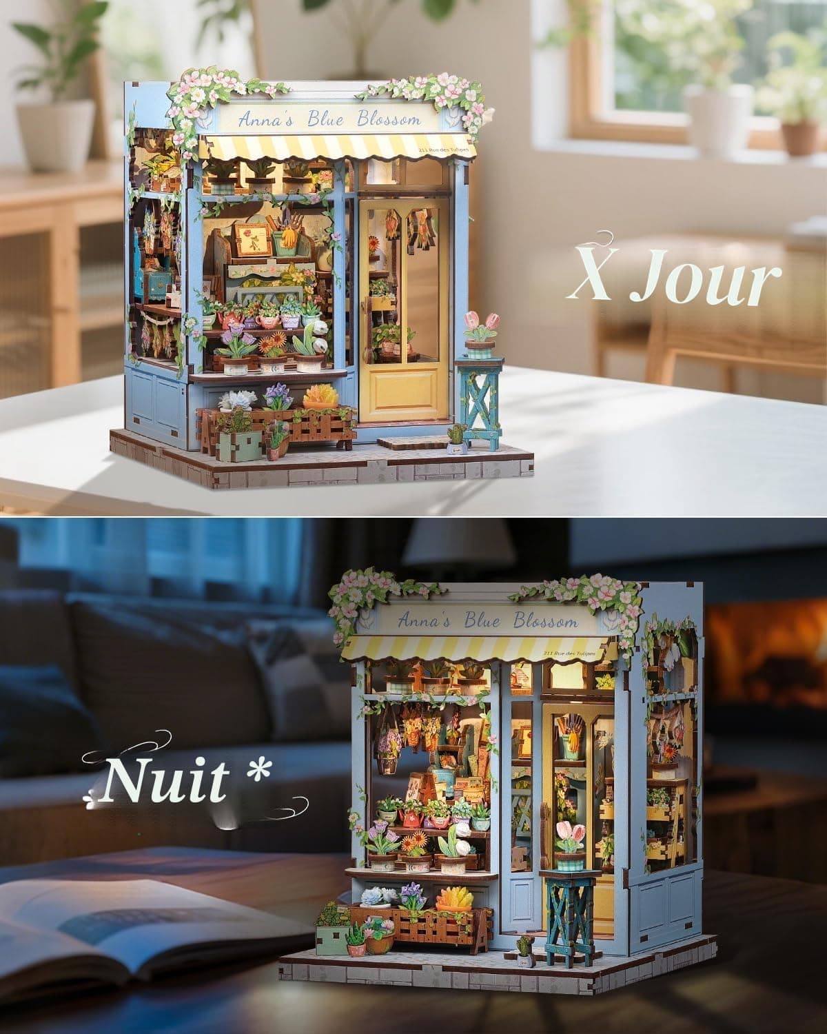 CUTEBEE Book Nook Kit-Maison de Poupée à Assembler Soi-Même, Serre-Livres en Bois 3D, Décoration Créative pour Bibliothèque, Cadeau (Anna's Blue Blossom)