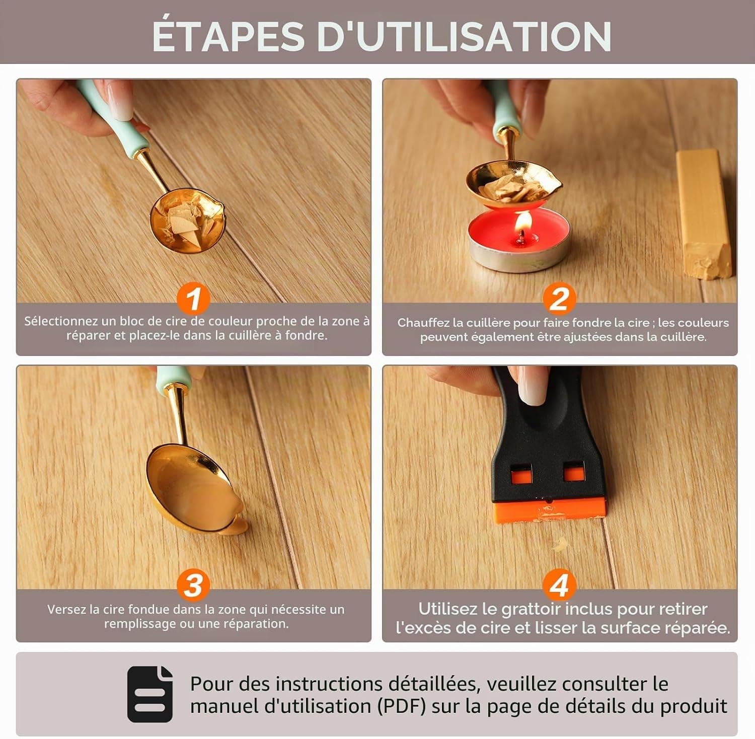 Pate a Bois 8 Couleurs Gris, Pate a Bois Rebouchage, Kit Reparation Parquet