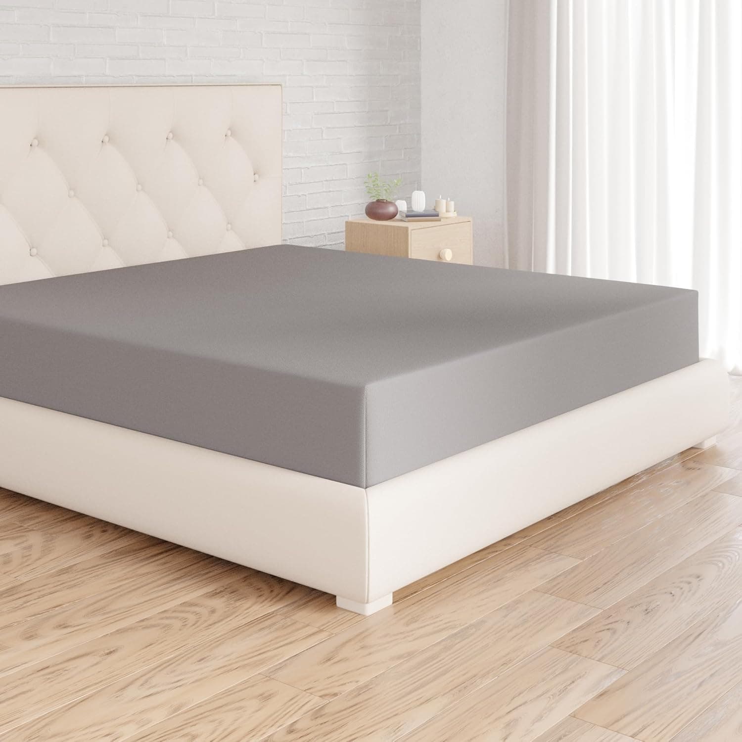 Amazon Basics Drap Housse, 90 x 190 x 30 cm, en Polyester Microfibre pour Matelas Épais jusqu'à 30 cm, Gris Foncé