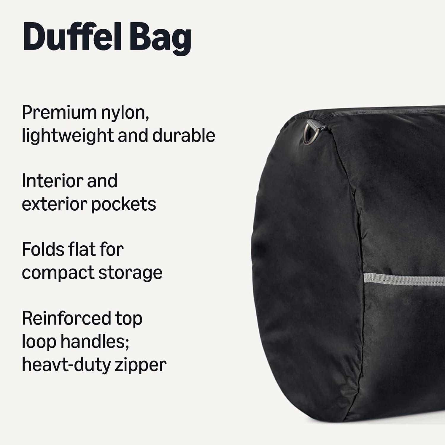 Amazon Essentials Grand Sac de Voyage Nylon Pliable 82,3cm avec Poches Zippées, 150L, Capacité de 22,6kg, Noir (Anciennement Amazon Basics)