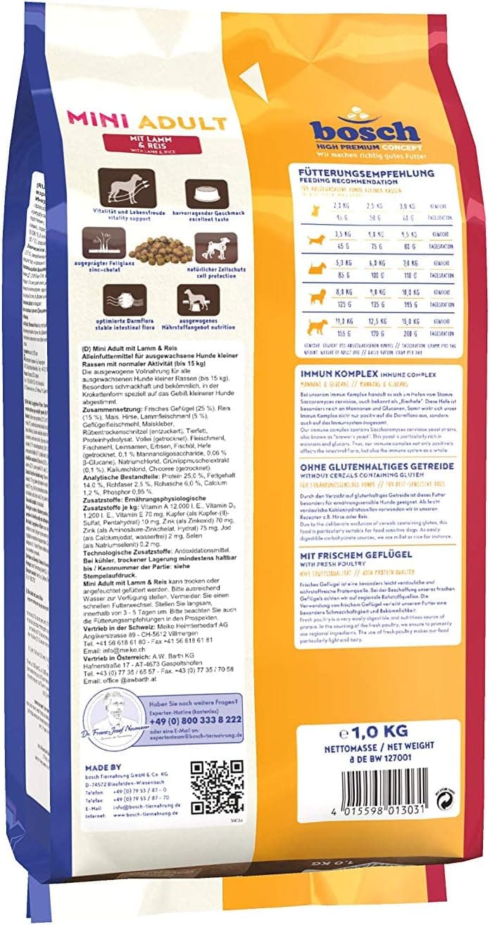 bosch HPC Mini Adult - avec agneau & riz - aliments secs pour chiens adultes de petites races (jusqu'à 15 kg) - 1 kg