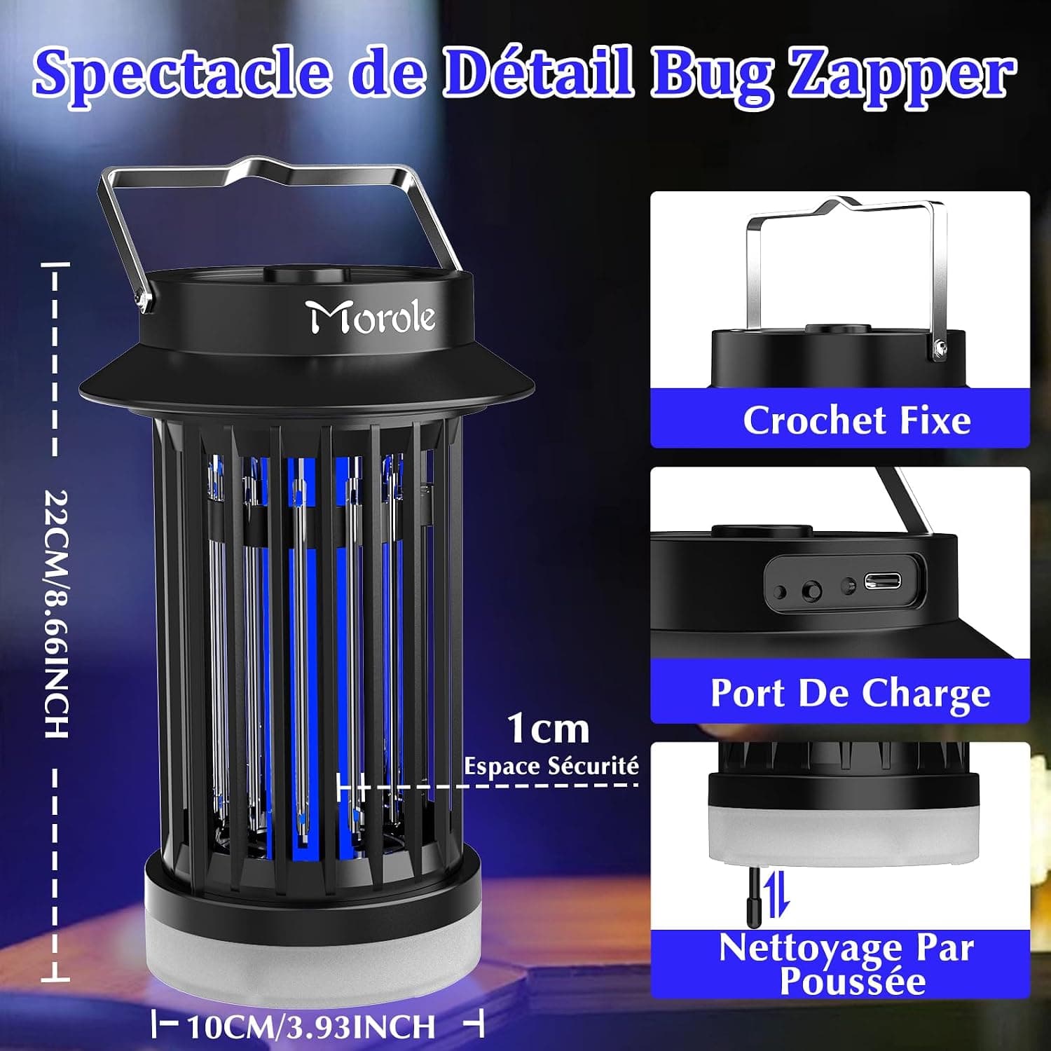 Lampe Anti Moustique 4200V USB-C, Tue Mouche Electrique UV Portable