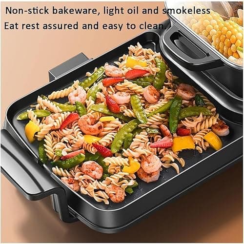 Grill électrique Avec Hot Pot 2 En 1 Pour Barbecue Coréen D'intérieur, 2 200 W, Multifonction, Sans Fumée, Double Pot, Poêle Antiadhésive, Pour 5 à 10 Personnes(Size:Pot Simple,Color:Noir)