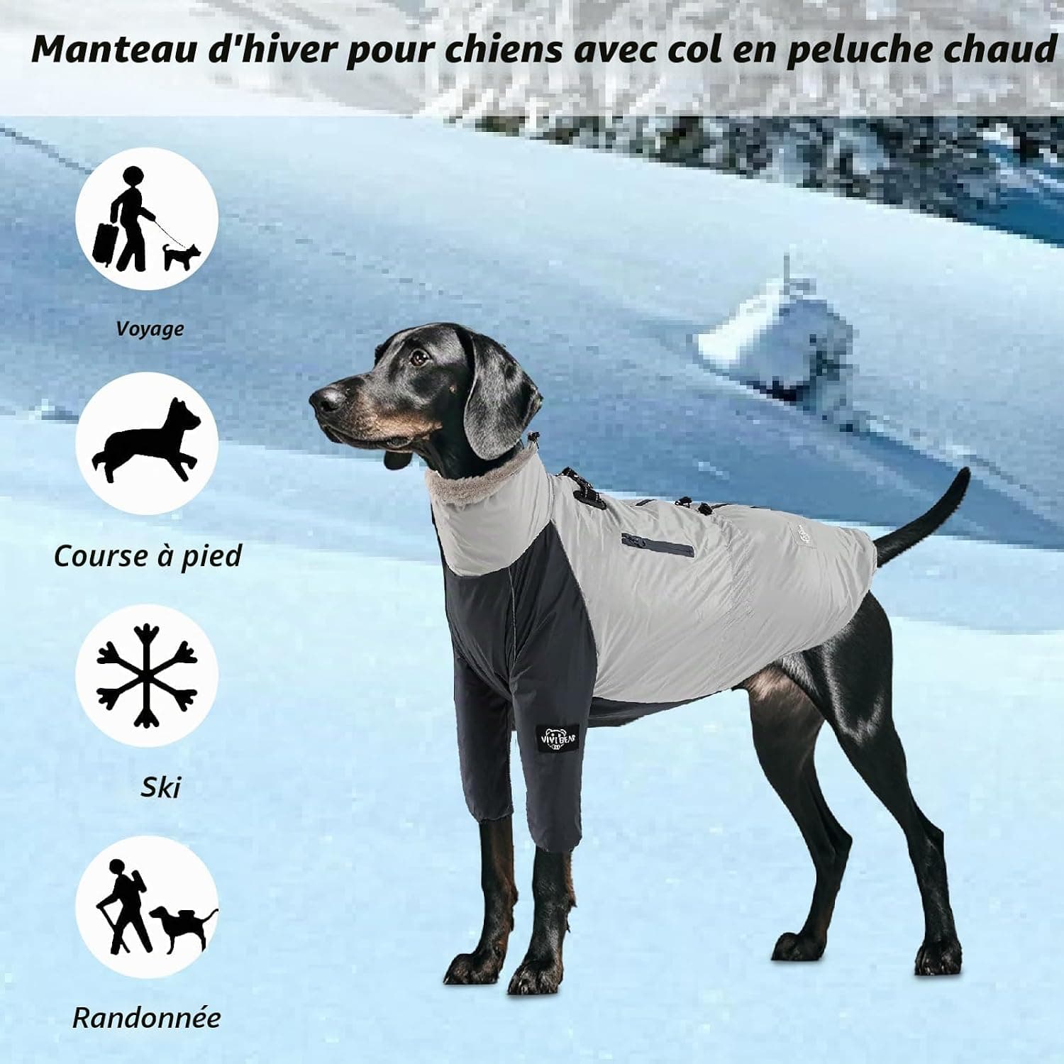 Chaqueta de invierno pour chiens avec doublure en cachemire, imperméable avec veste de pluie, poches zippées pour chiens, bandes réfléchissantes, cordon réglable, D-Ring pour laisse de chien