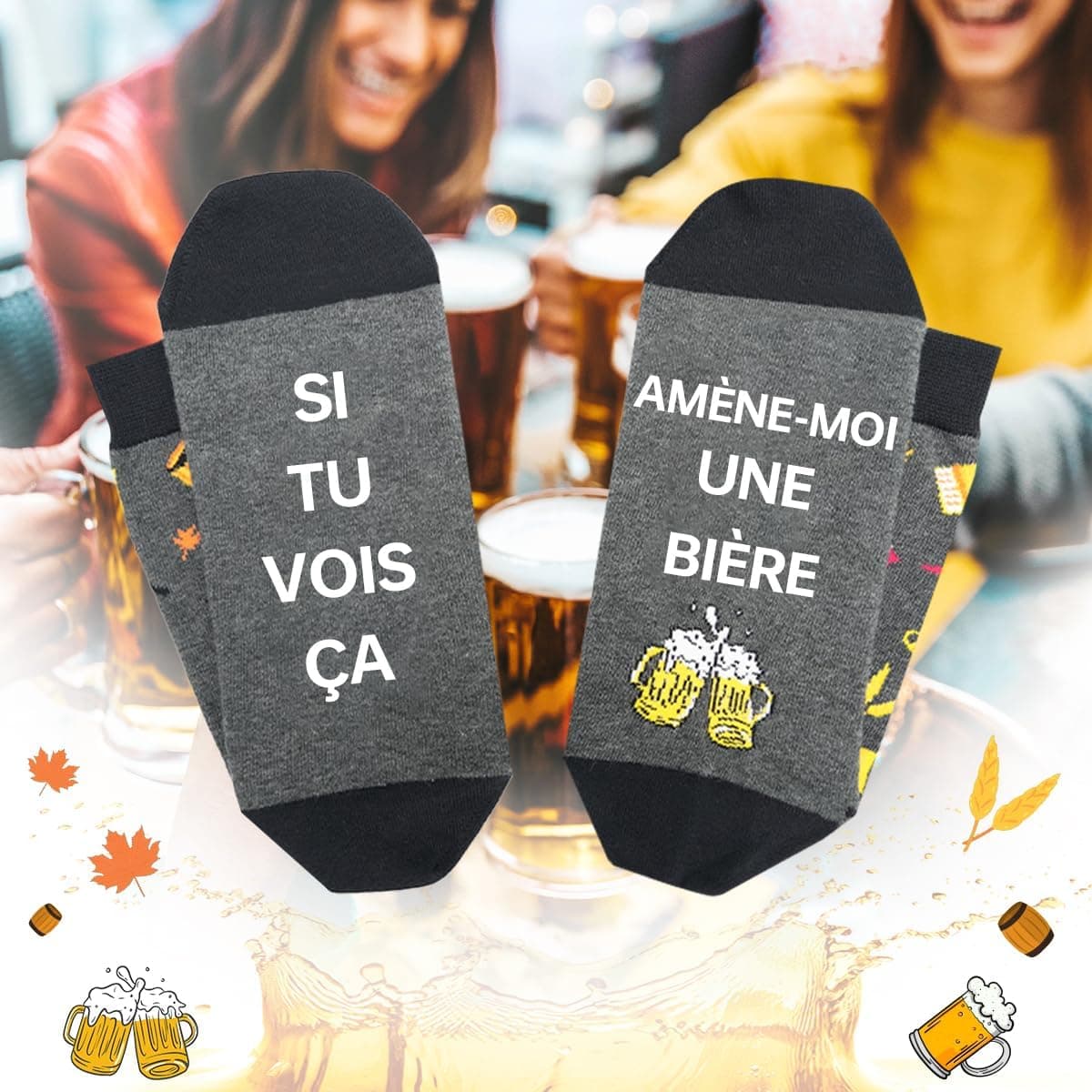 Chaussettes Homme Humour Rigolotes 39-46 Cadeau Homme Rigolo | Idée cadeau originale avec motifs bière et styles amusants, parfaite pour Noël, anniversaire ou fêtes spéciales.