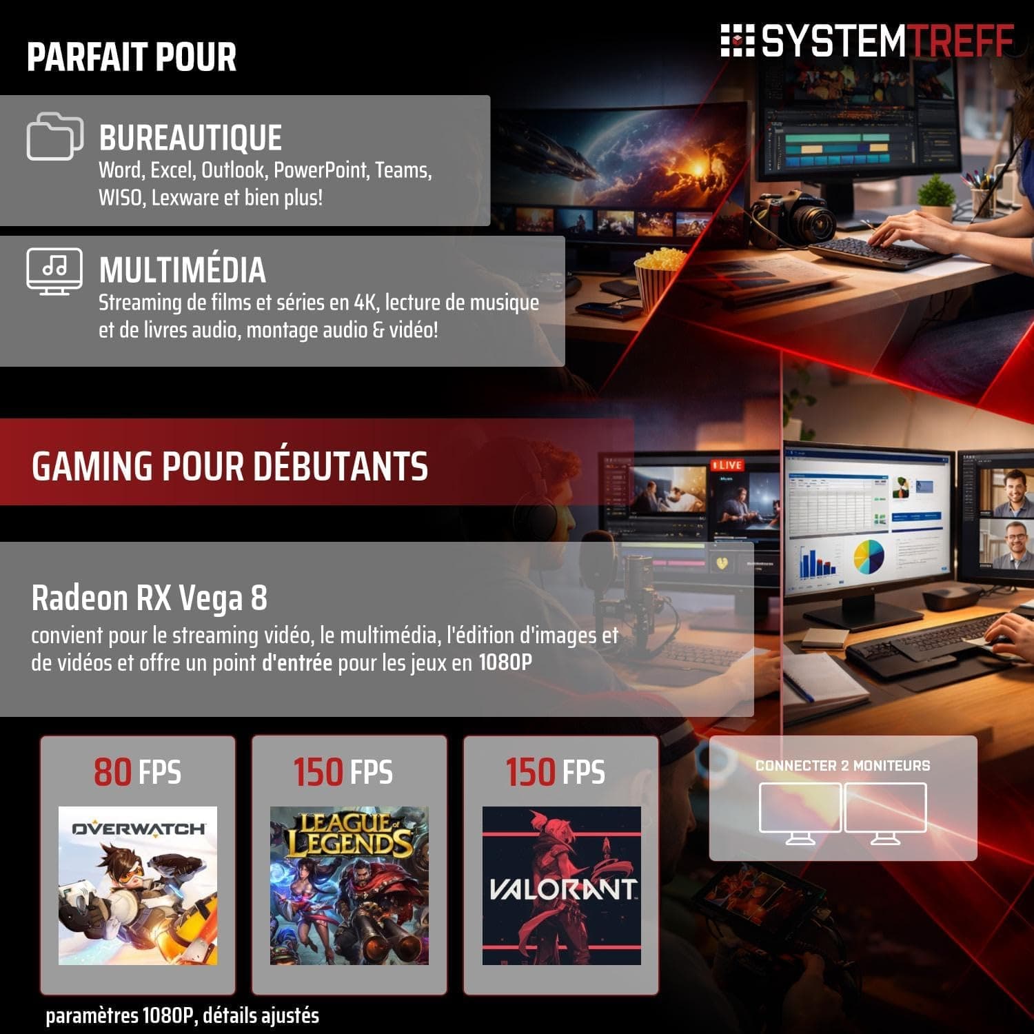 SYSTEMTREFF PC Gamer Basique - AMD Ryzen 7 5700G - 32Go RAM - 1To M.2 SSD