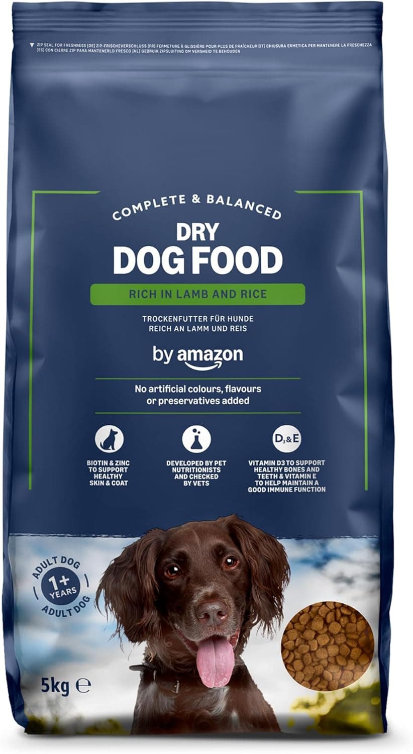 by Amazon - Croquettes complètes pour chien adulte riche en agneau et riz, 5kg, lot de 1