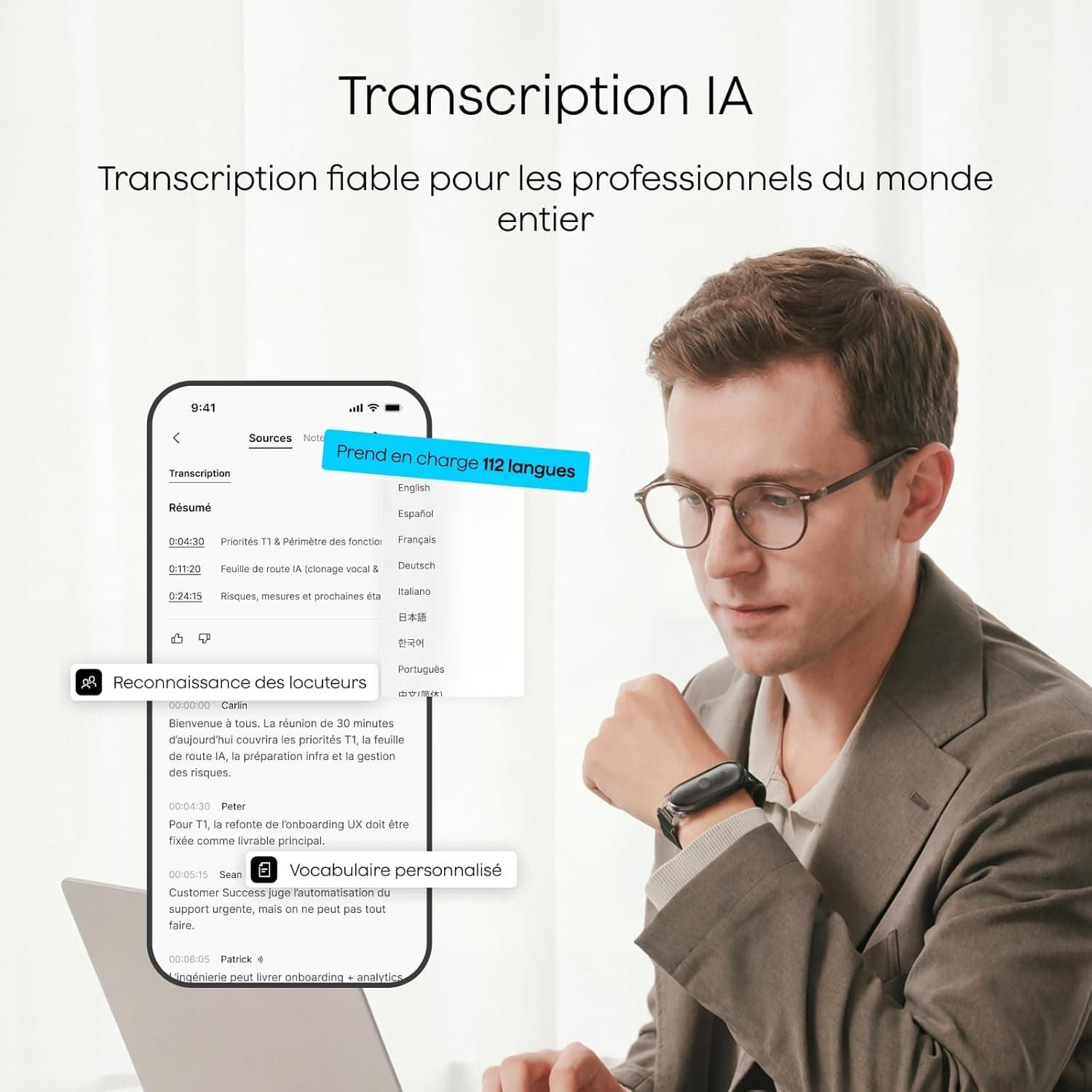 Plaud NotePin S Enregistreur Vocal IA avec Bouton Tactile Prise de Notes IA Transcription Résumé IA et Team Plan Dictaphone Enregistreur Numérique pour Réunions Interviews avec 4 Accessoires Gris