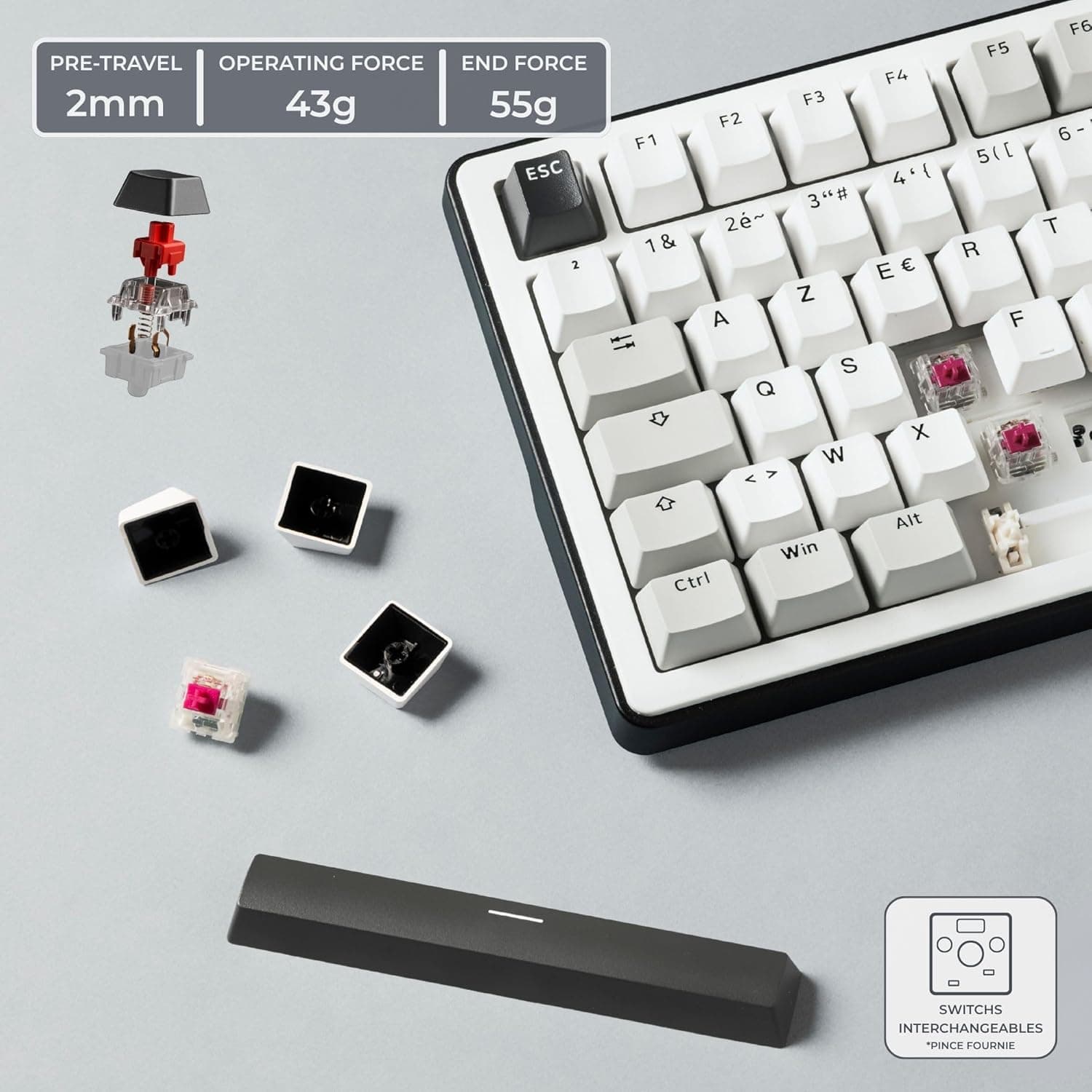 The G-Lab Keyz Elite 400 WG - Clavier Gamer sans Fil Mécanique AZERTY FR | Sans Fil Tri Mode 2.4GHz/Bluetooth/Filaire, Switch Mécanique Hot Swap Pré-lubrifiés, Gasket 5 Couches, RGB